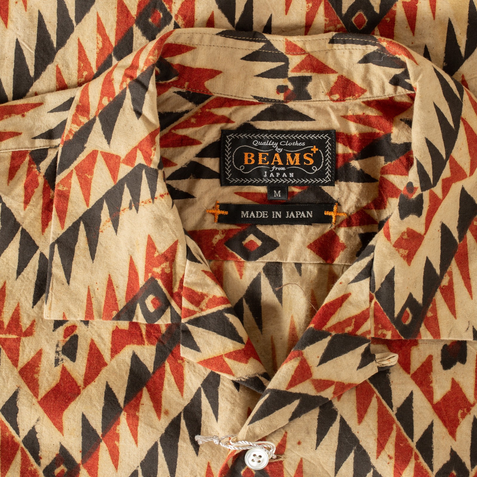 image flâneurs BEAMS PLUS Open Collar Shirt Block Print Zig-Zag Beige col