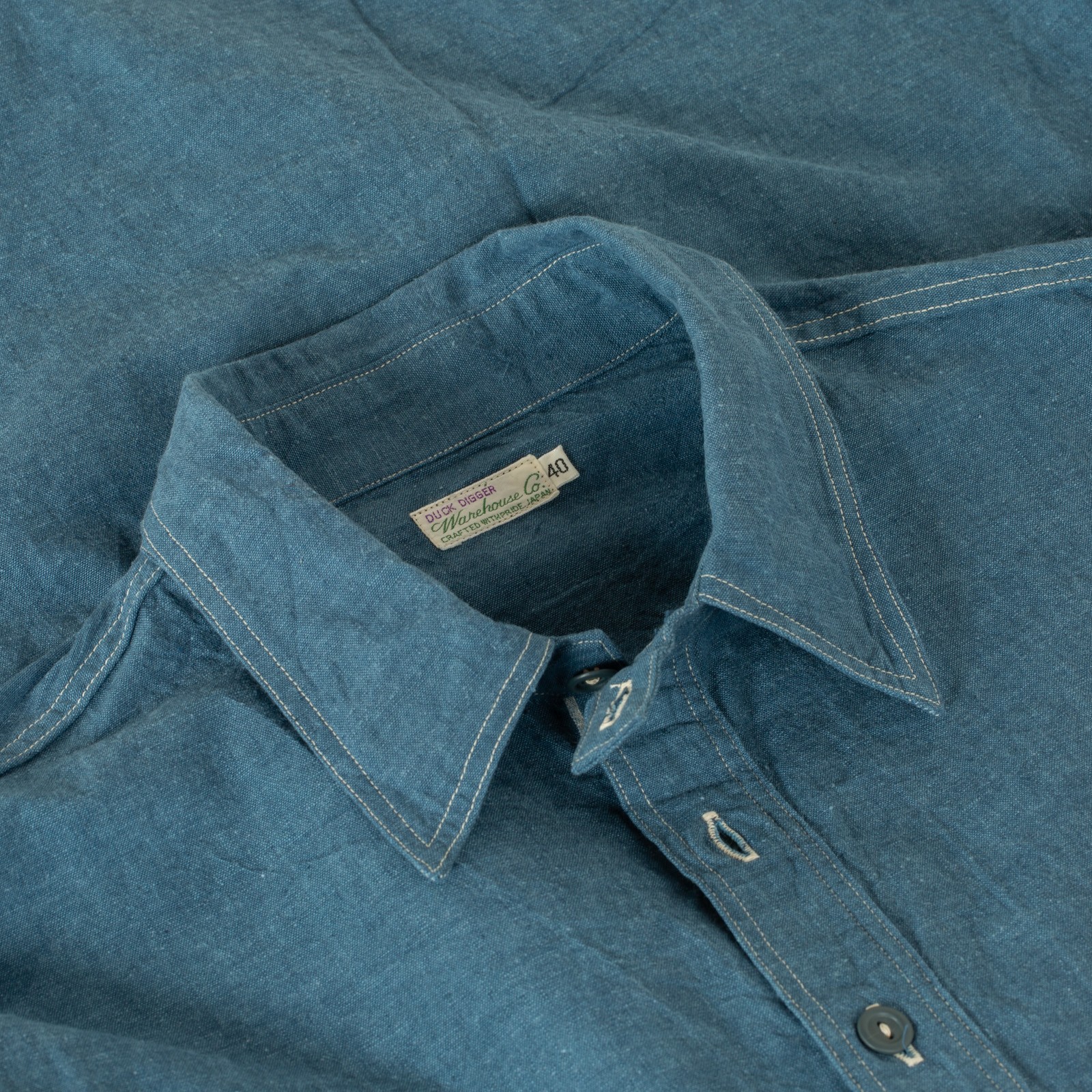 image flâneurs col chemise denim militaire WAREHOUSE & CO.  Lot. 3059 Pullover Chambray Shirts Navy