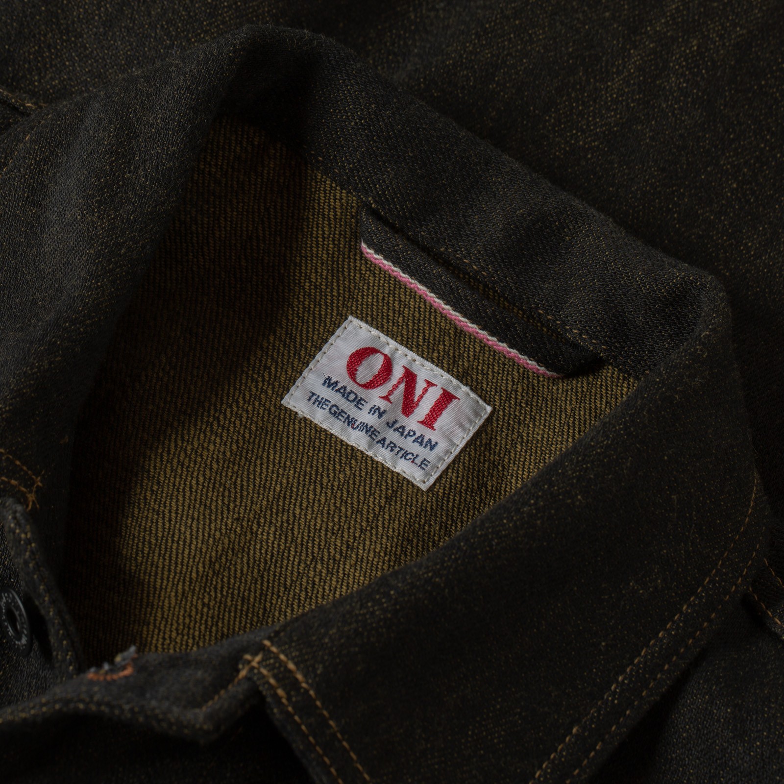 03100-BKOL 12.5oz Coverall Black X Olive Selvedge Denim