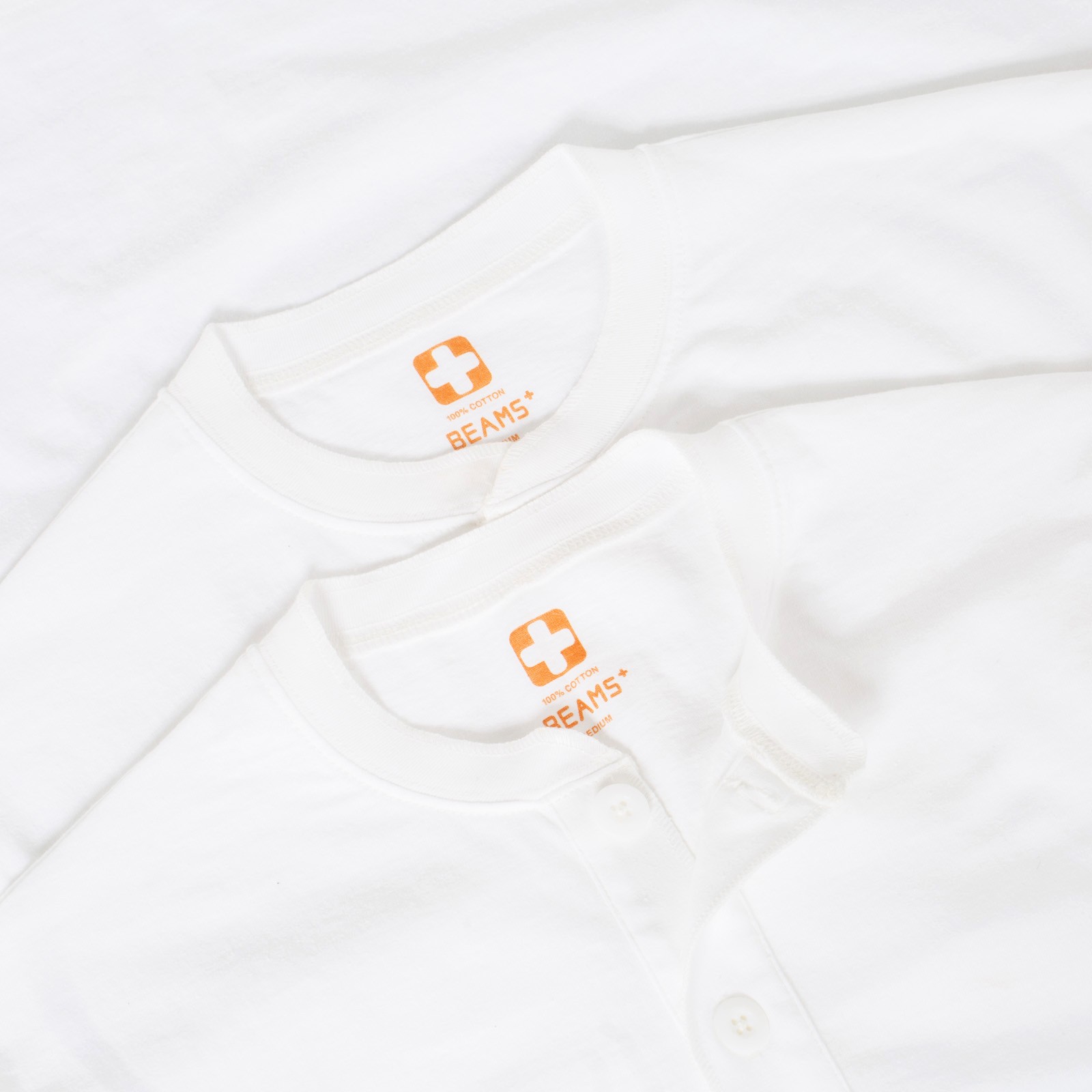Basic BEAMS PLUS 2 Pack Henley Tee White