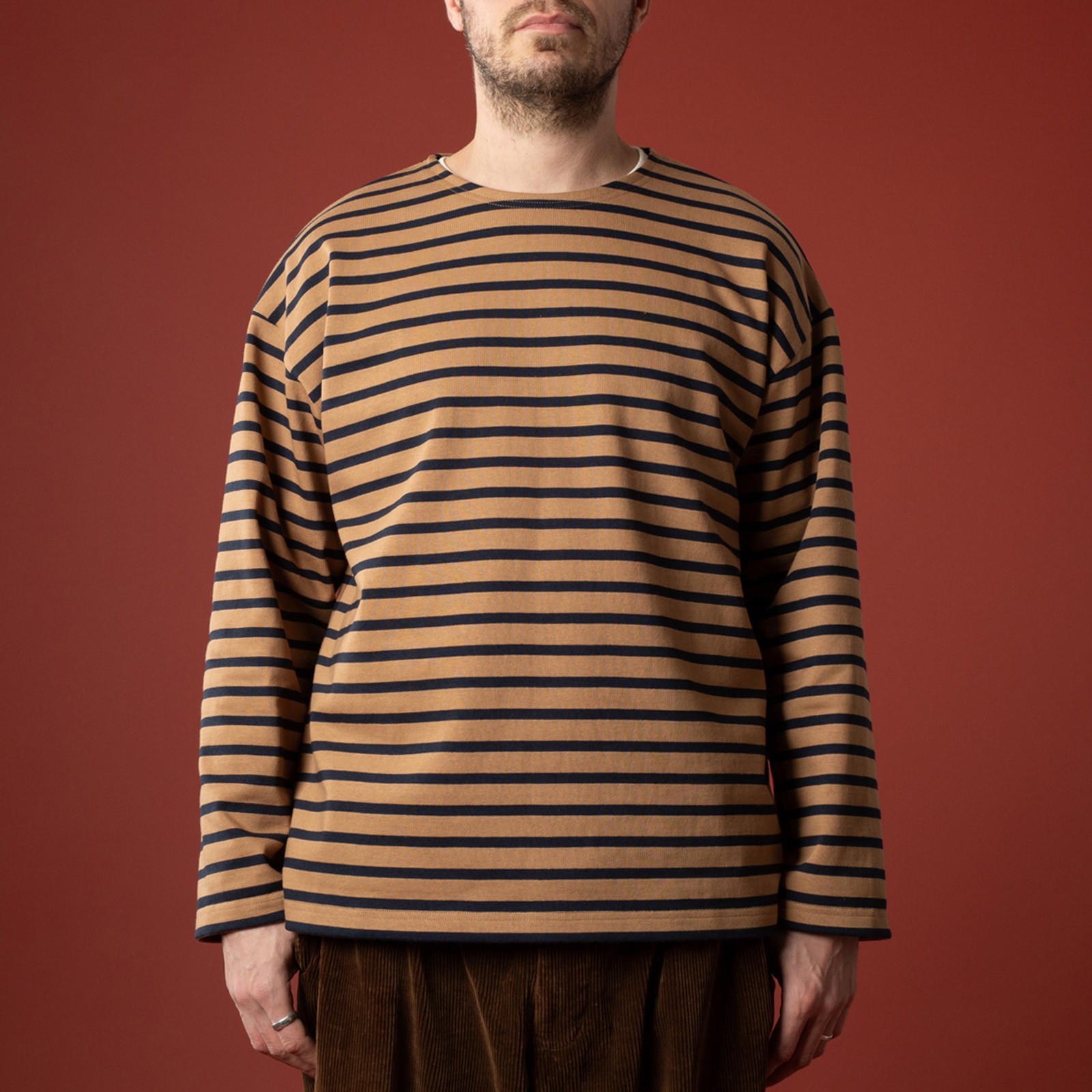 front-image-Le-Minor-x-Flâneurs-Striped-Shirt-Loose-camel-navy