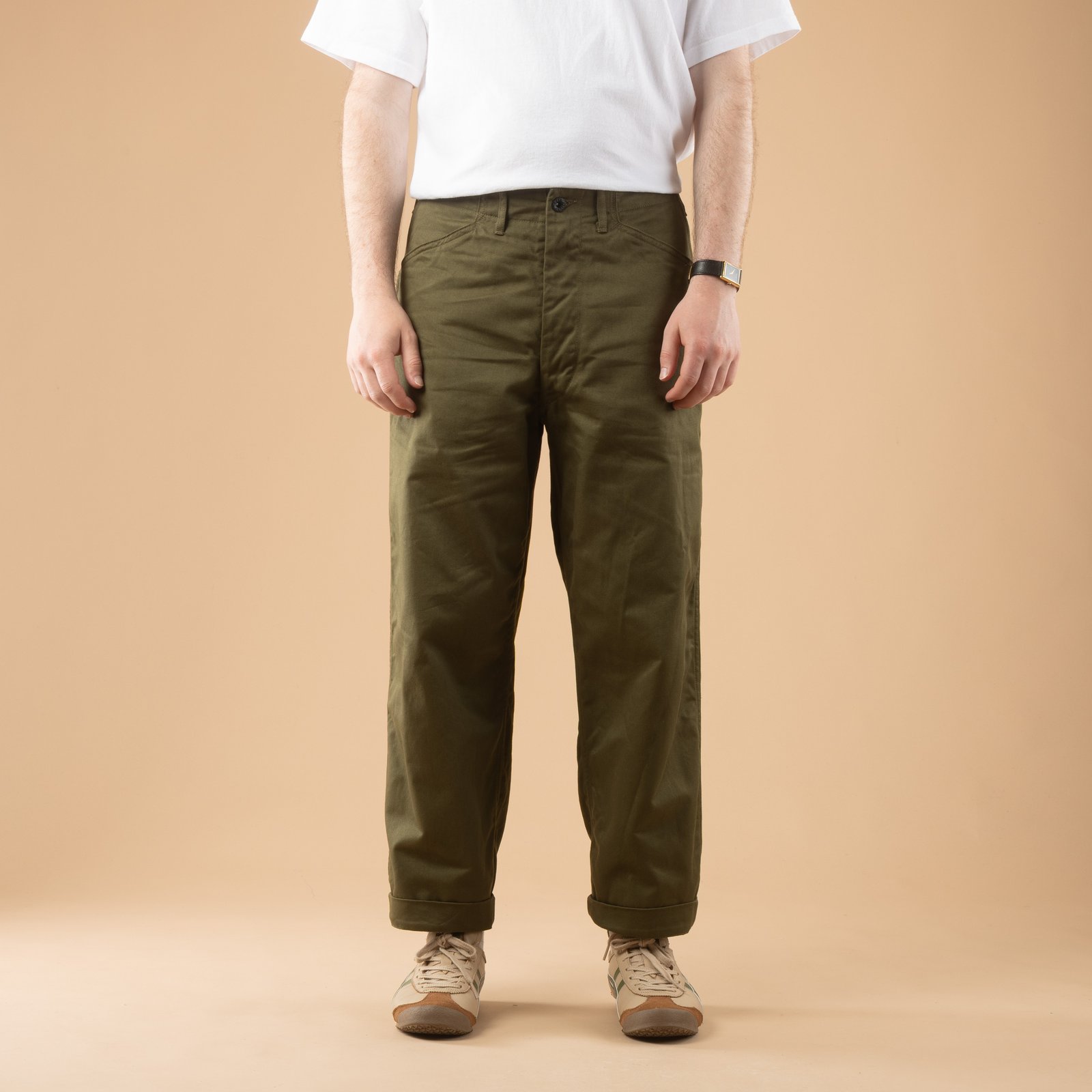 pantalon XX DEVELOPMENT SURE MFG 40's USN Trousers Vat Dye Olive image flâneurs de face