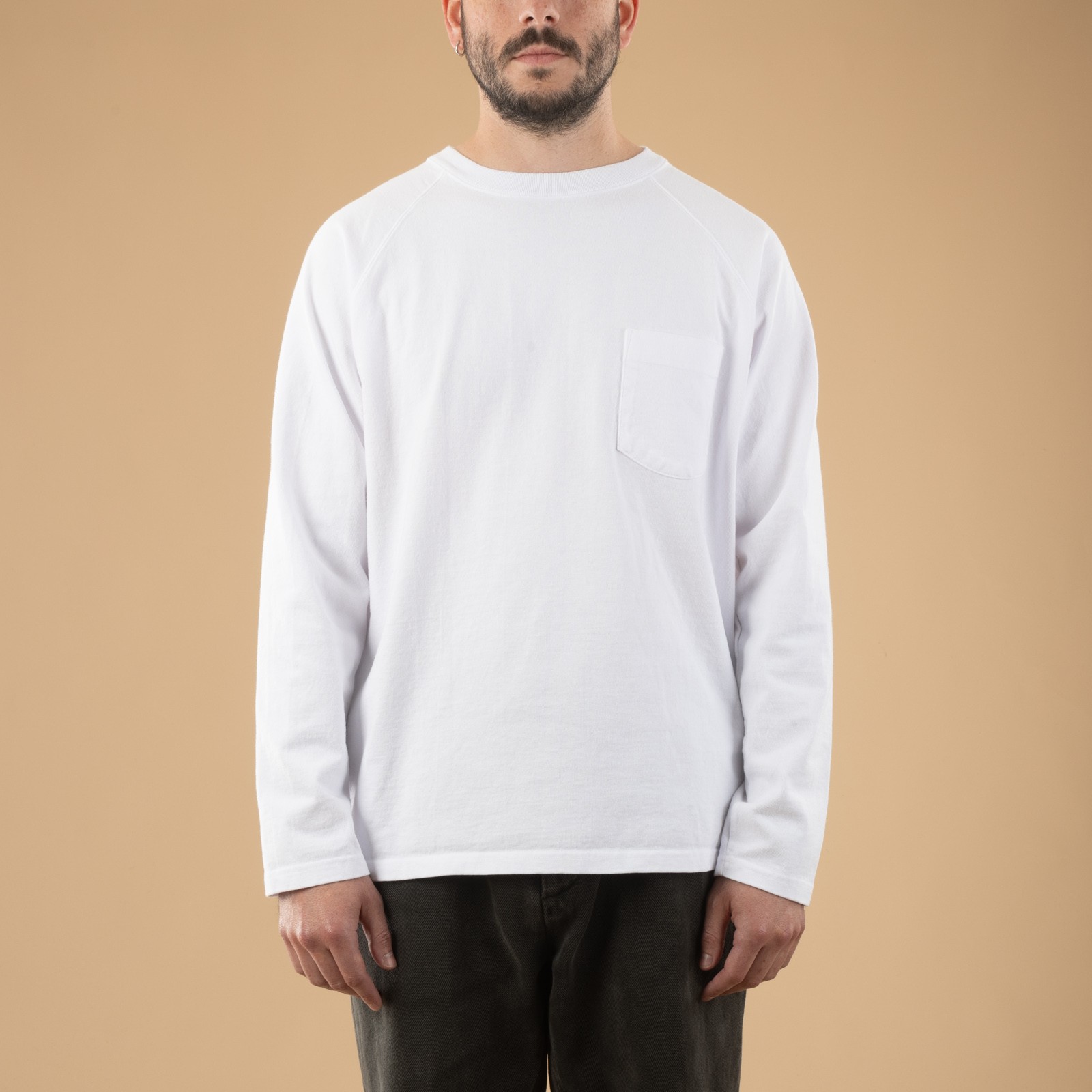 Image-Flâneurs_GOOD ON / L/S Heavy Raglan Pocket Tee White_de-face