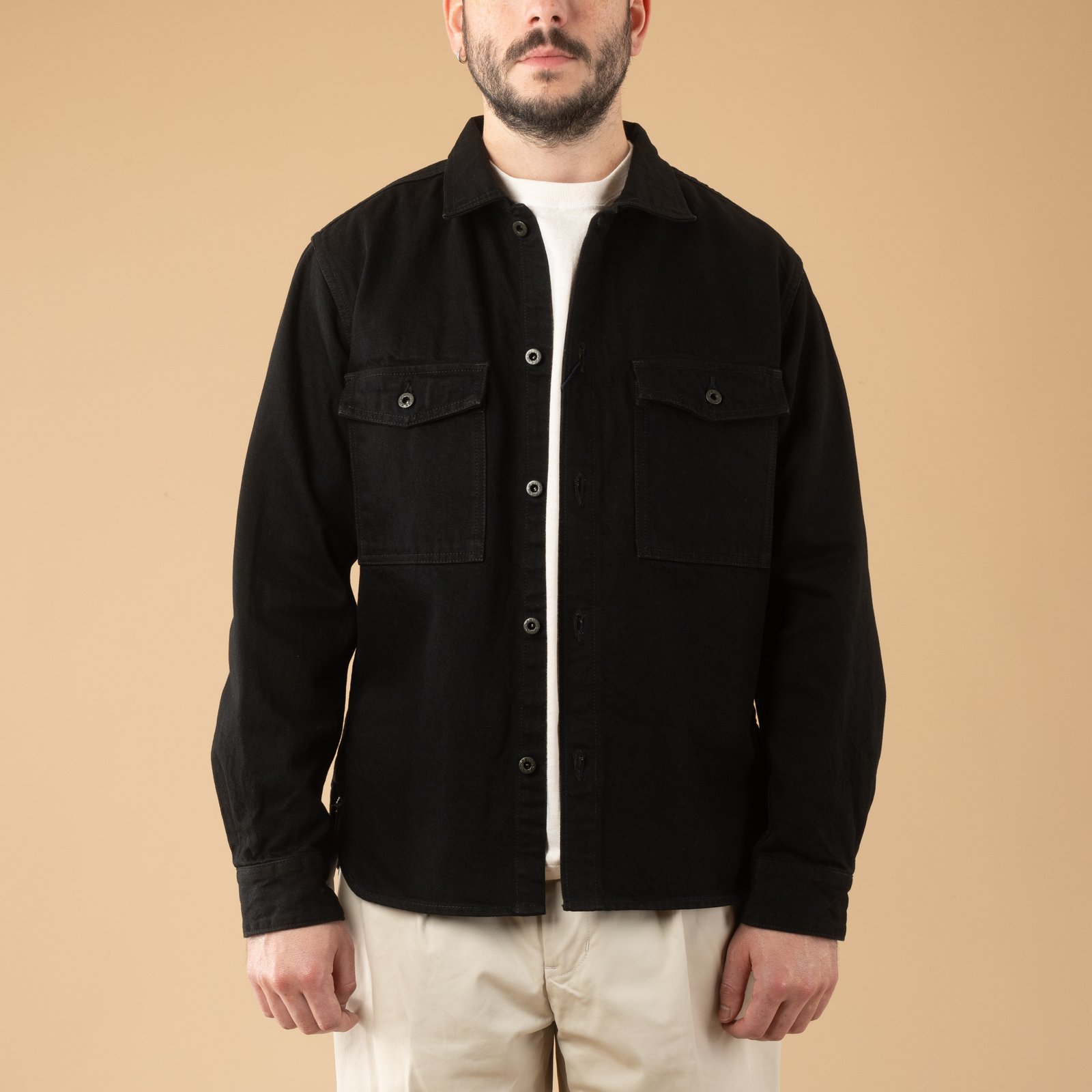 image flâneurs porté 13oz Denim CPO Shirt Jacket Black_de-face