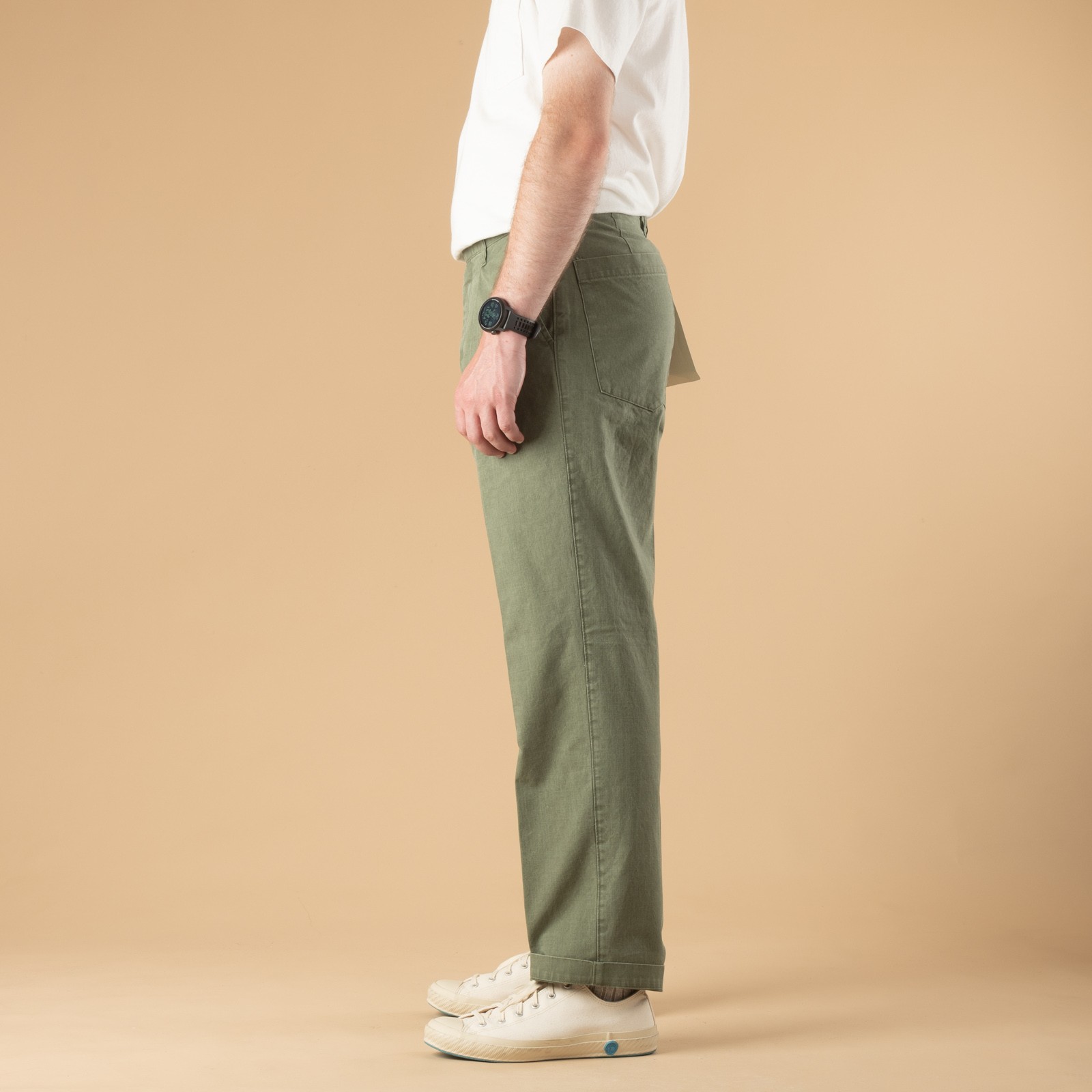 Image-Flâneurs_BARNSTORMER / 1510P Press Work Pants Olive_de-profil