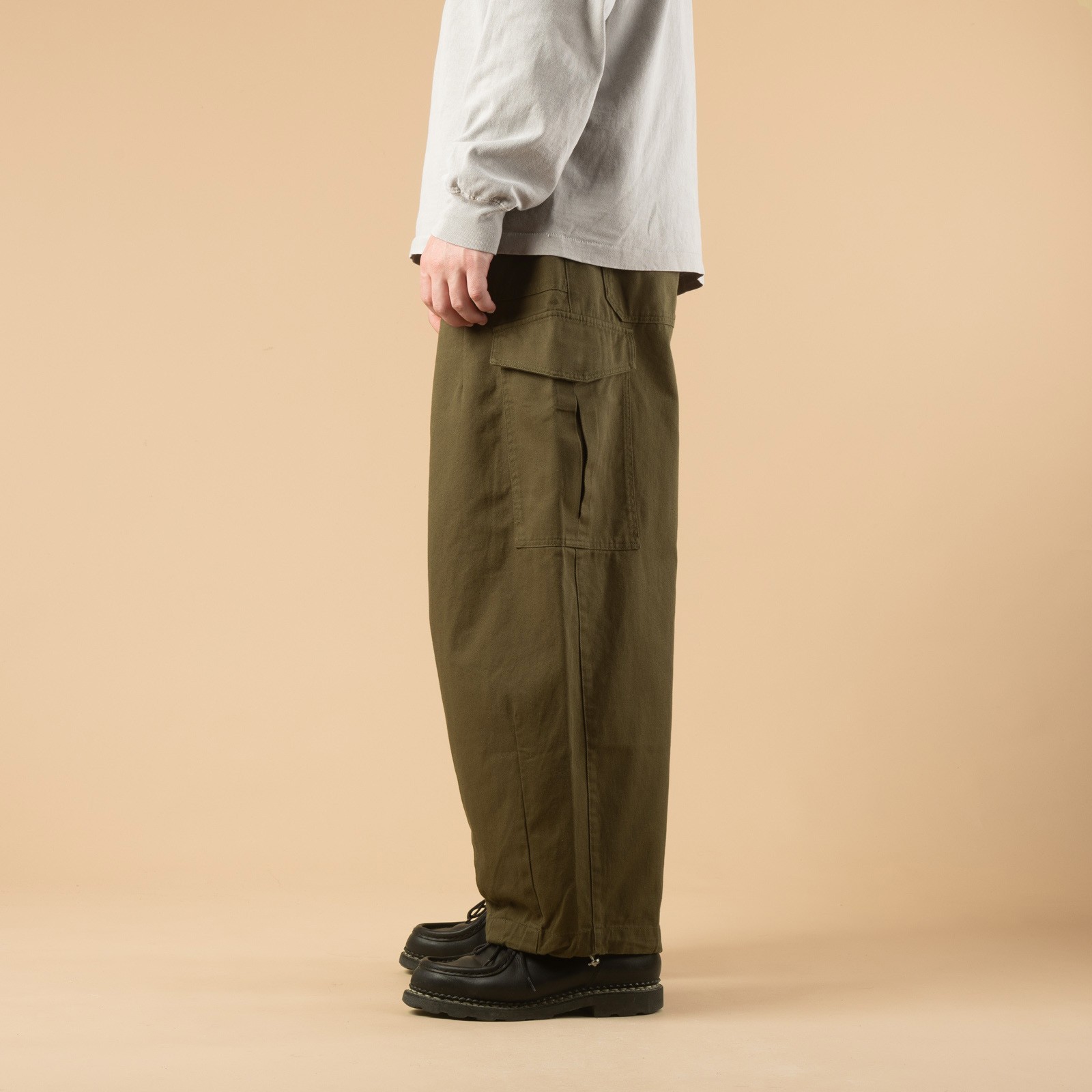 Olive Twill Cargo Balloon Pants