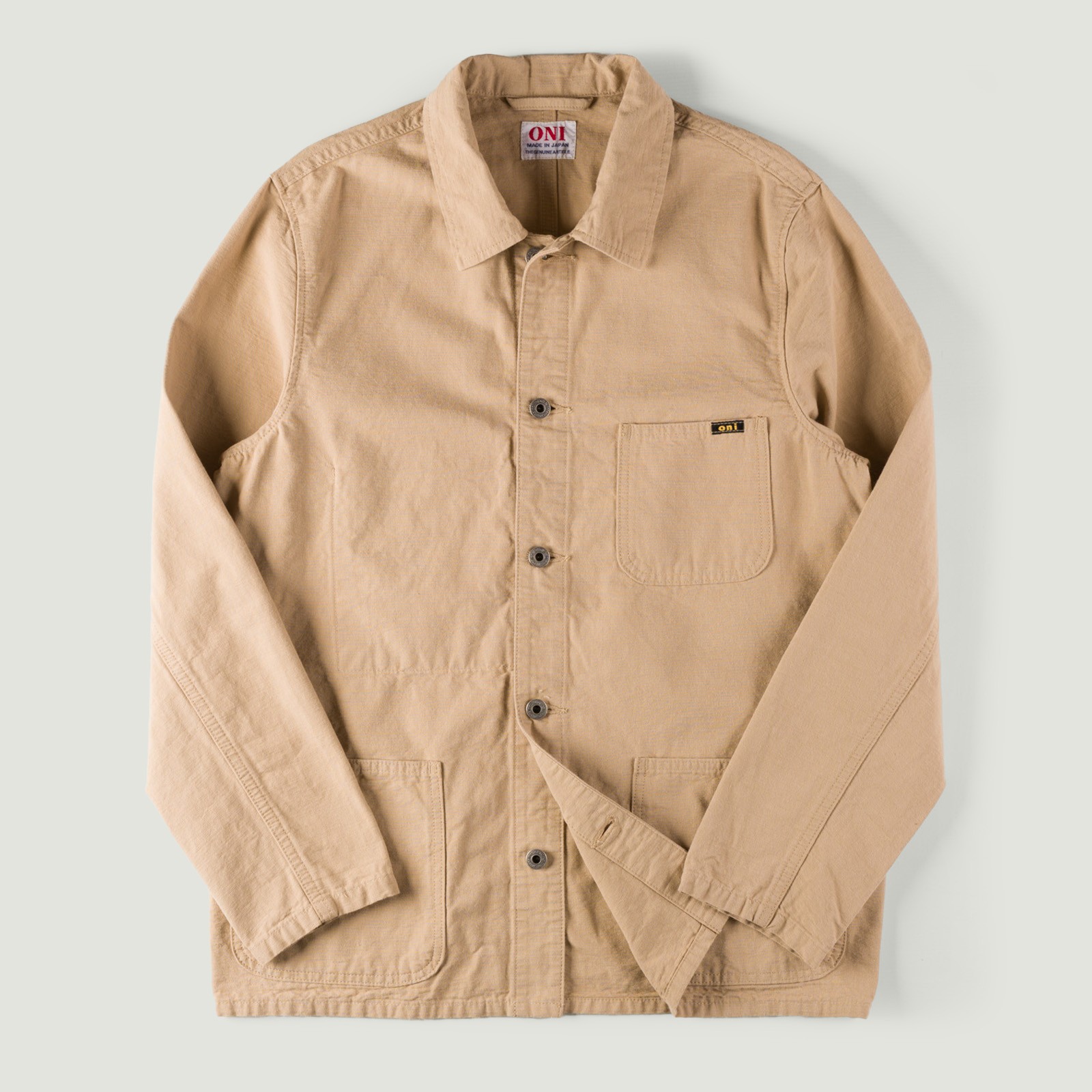 Image-Flâneurs_ONI DENIM / 03500-8BE 8oz "Betacham" Beige Selvedge Chambray Coverall_Vignette