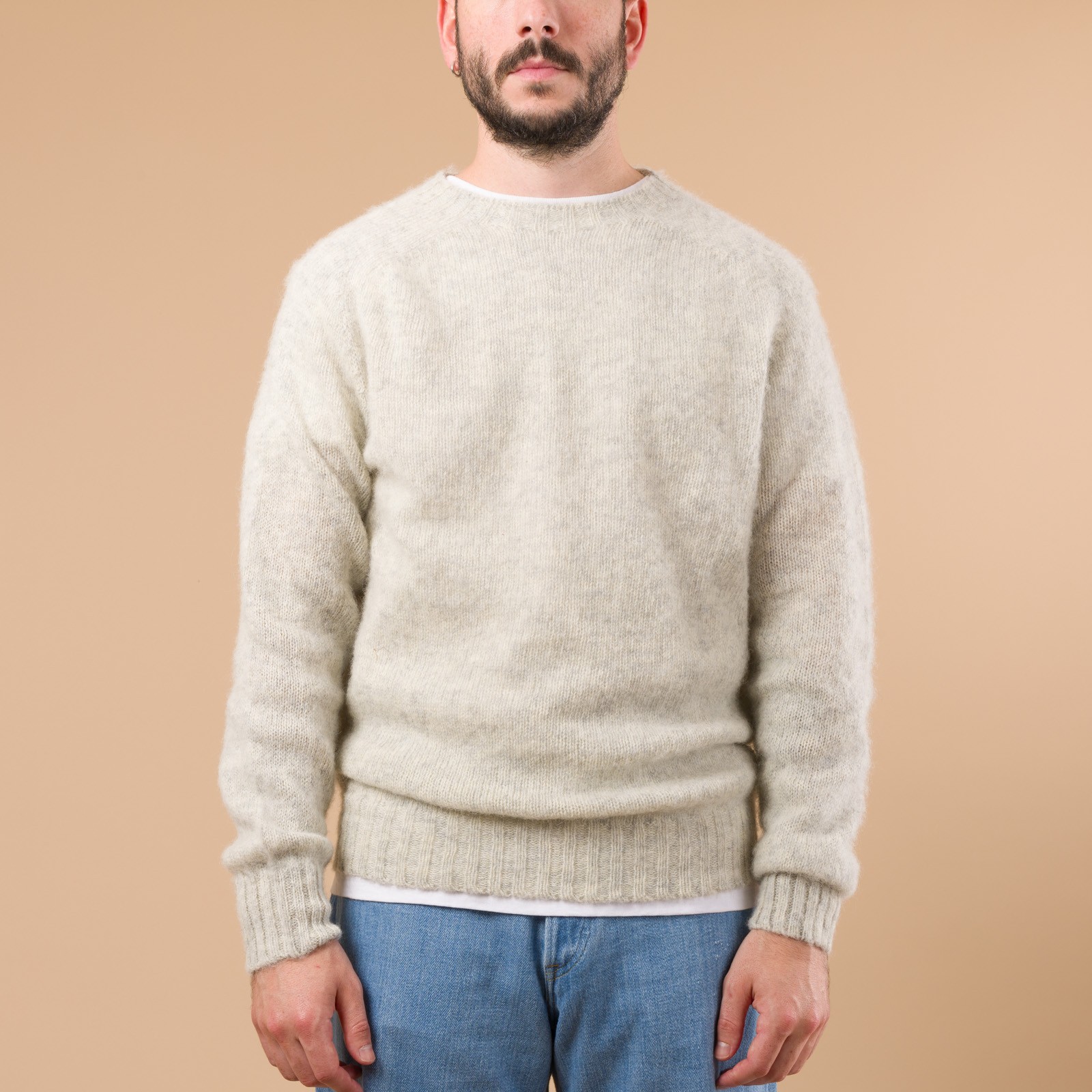Harley Of Scotland X Flâneurs Shaggy Crew Neck Sweater Pearl