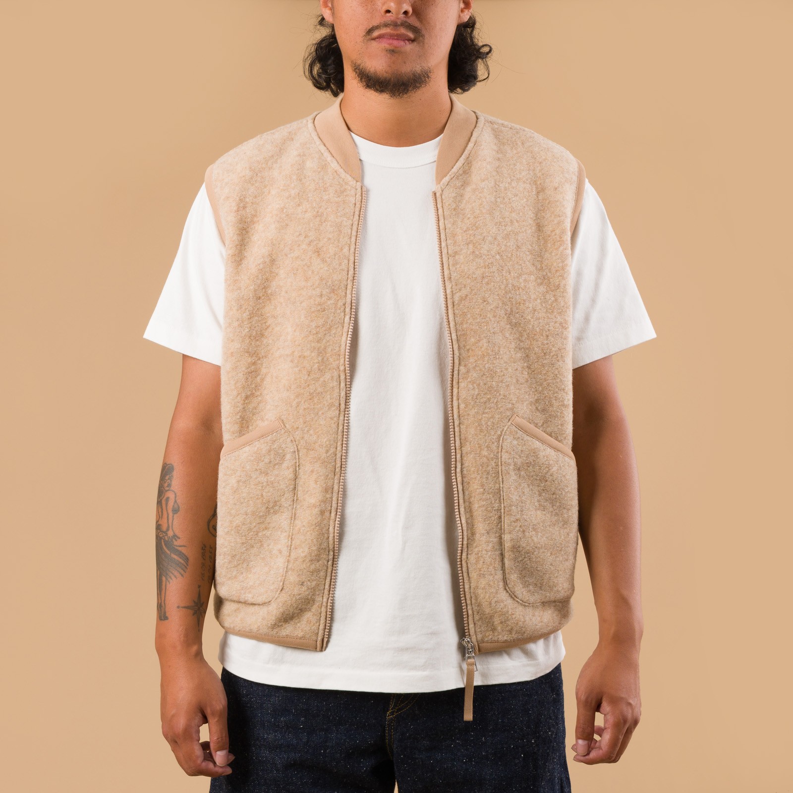 Wool Fleece Zip Waistcoat Fawn