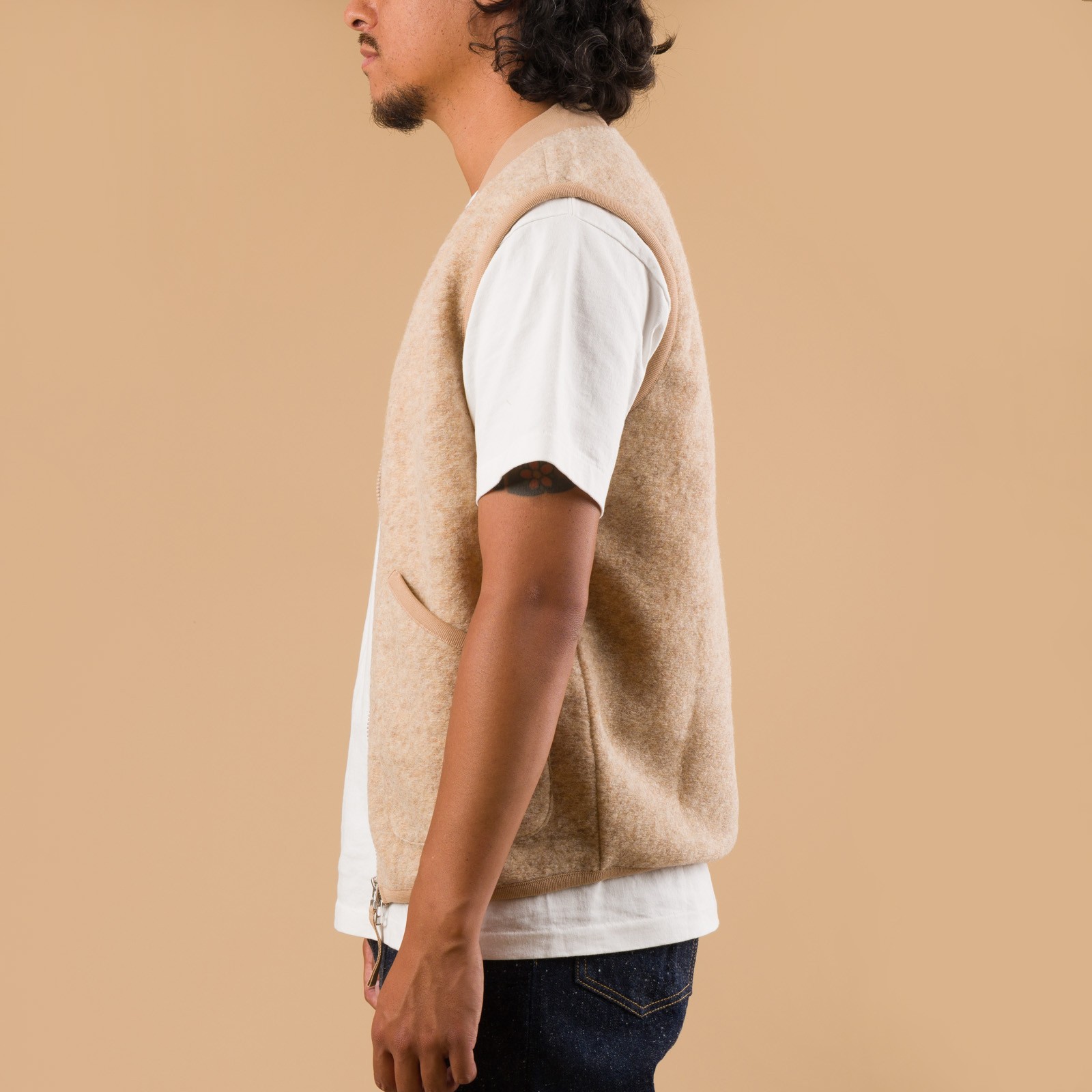 Wool Fleece Zip Waistcoat Fawn