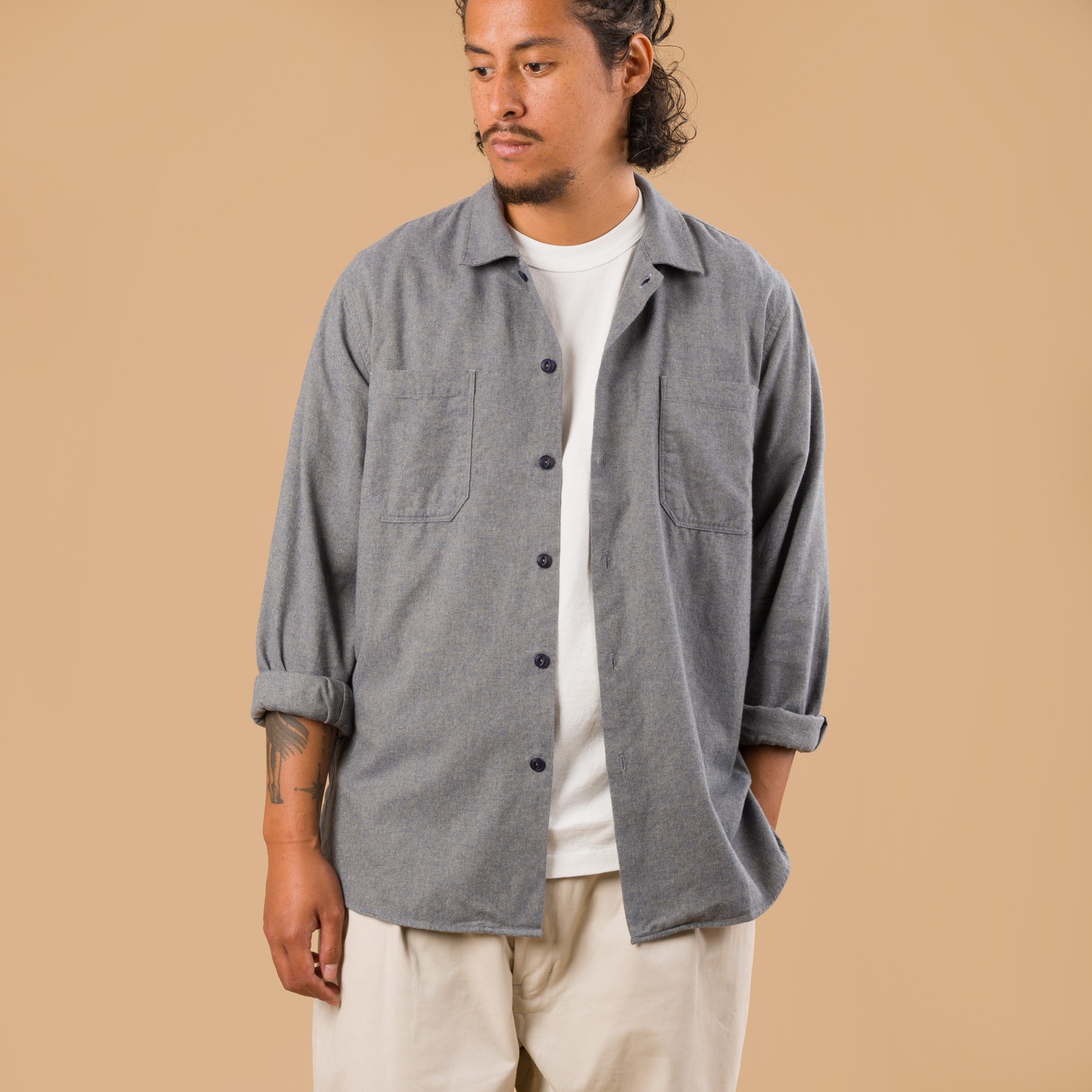 Brushed Flannel Work Shirt Navy