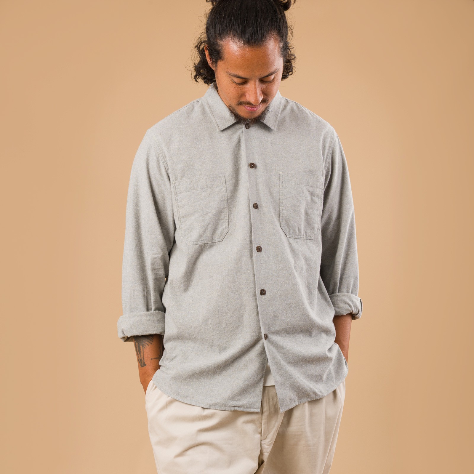 Brushed Flannel Work Shirt Grey