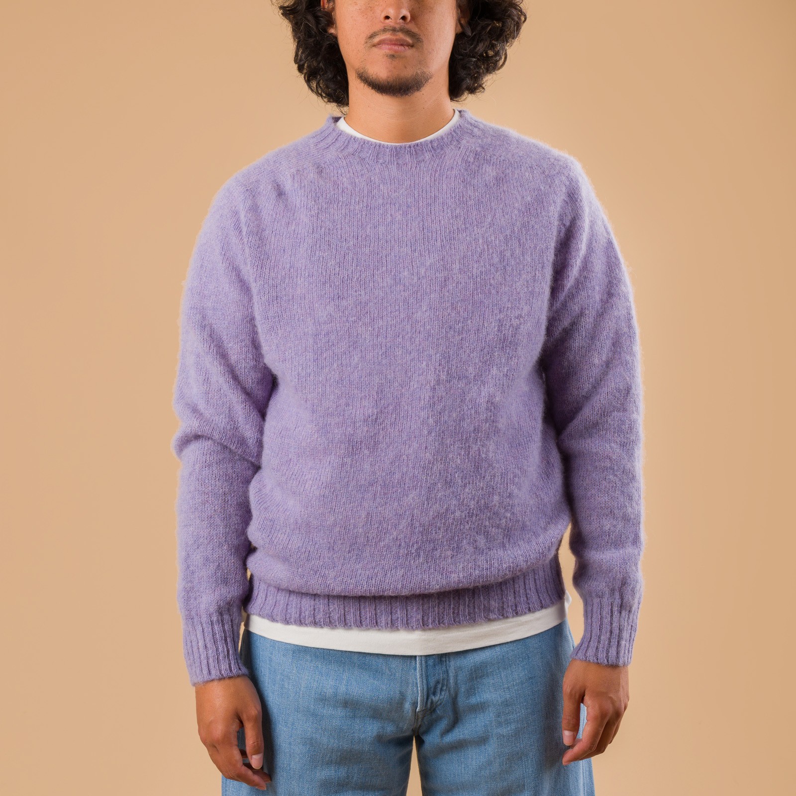image porté de face Pull Harley Of Scotland X Flâneurs Shaggy Crew Neck Sweater Lavender