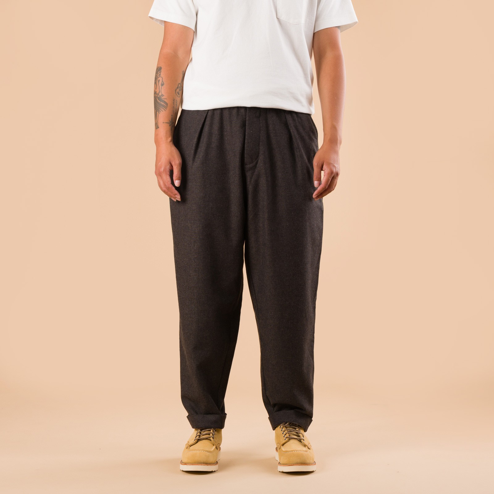 Upcycled It Tweed Pleated Track Pant Brown