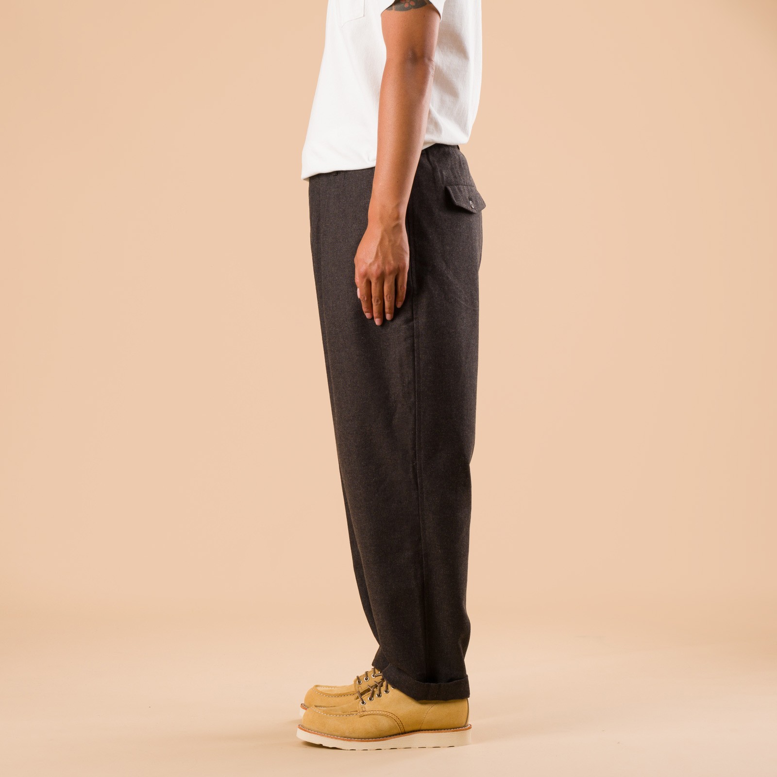 Upcycled It Tweed Pleated Track Pant Brown