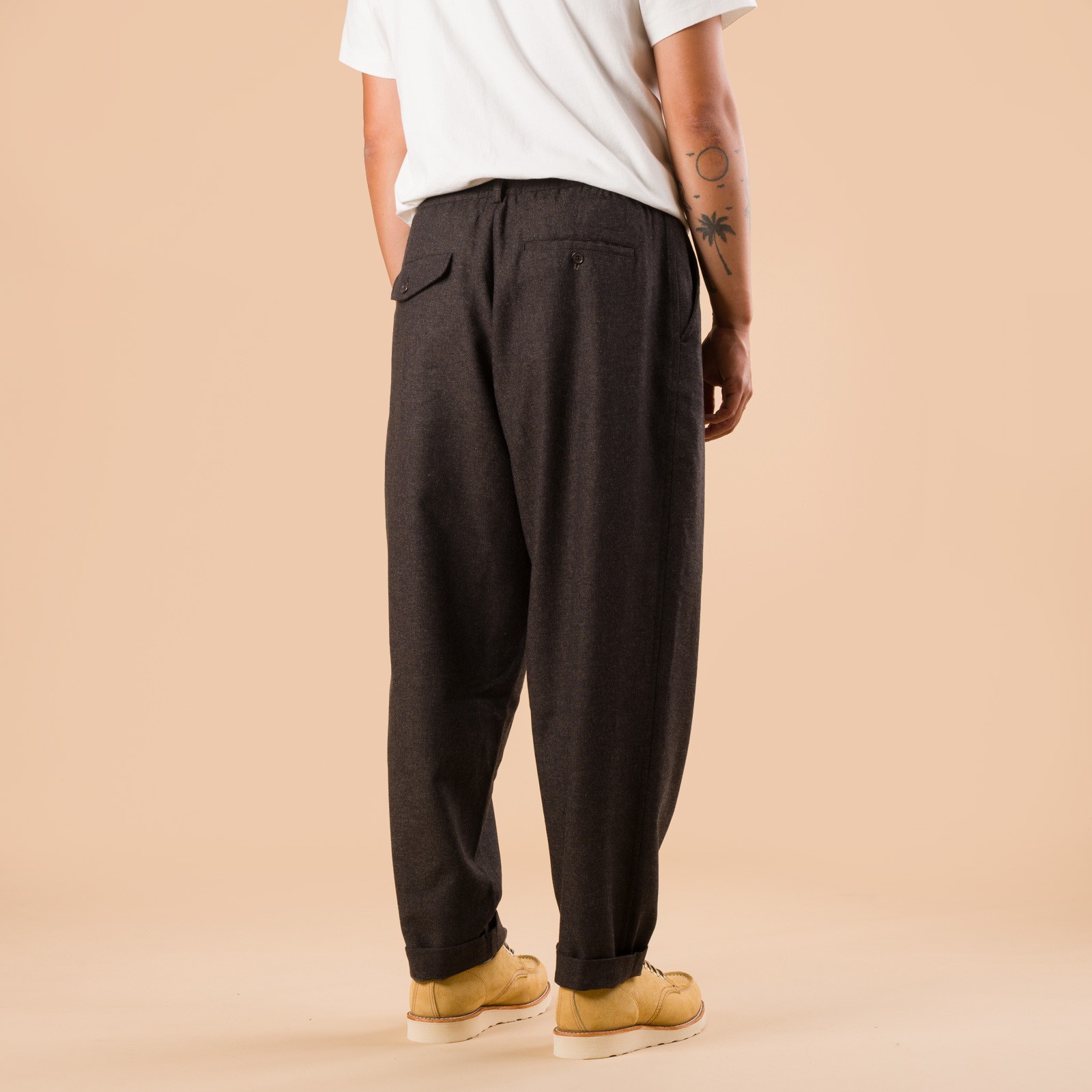 Upcycled It Tweed Pleated Track Pant Brown