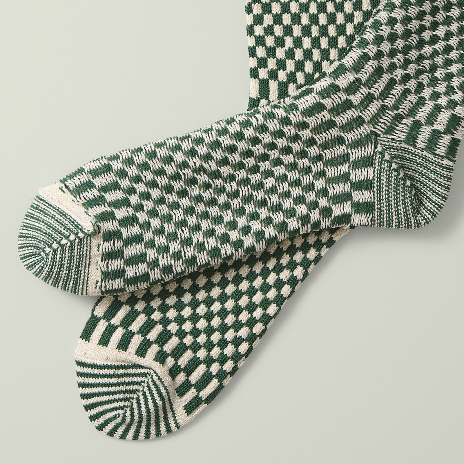 Image-Flâneurs_ROTOTO / Checkeboard Pattern Socks Green_detail-1