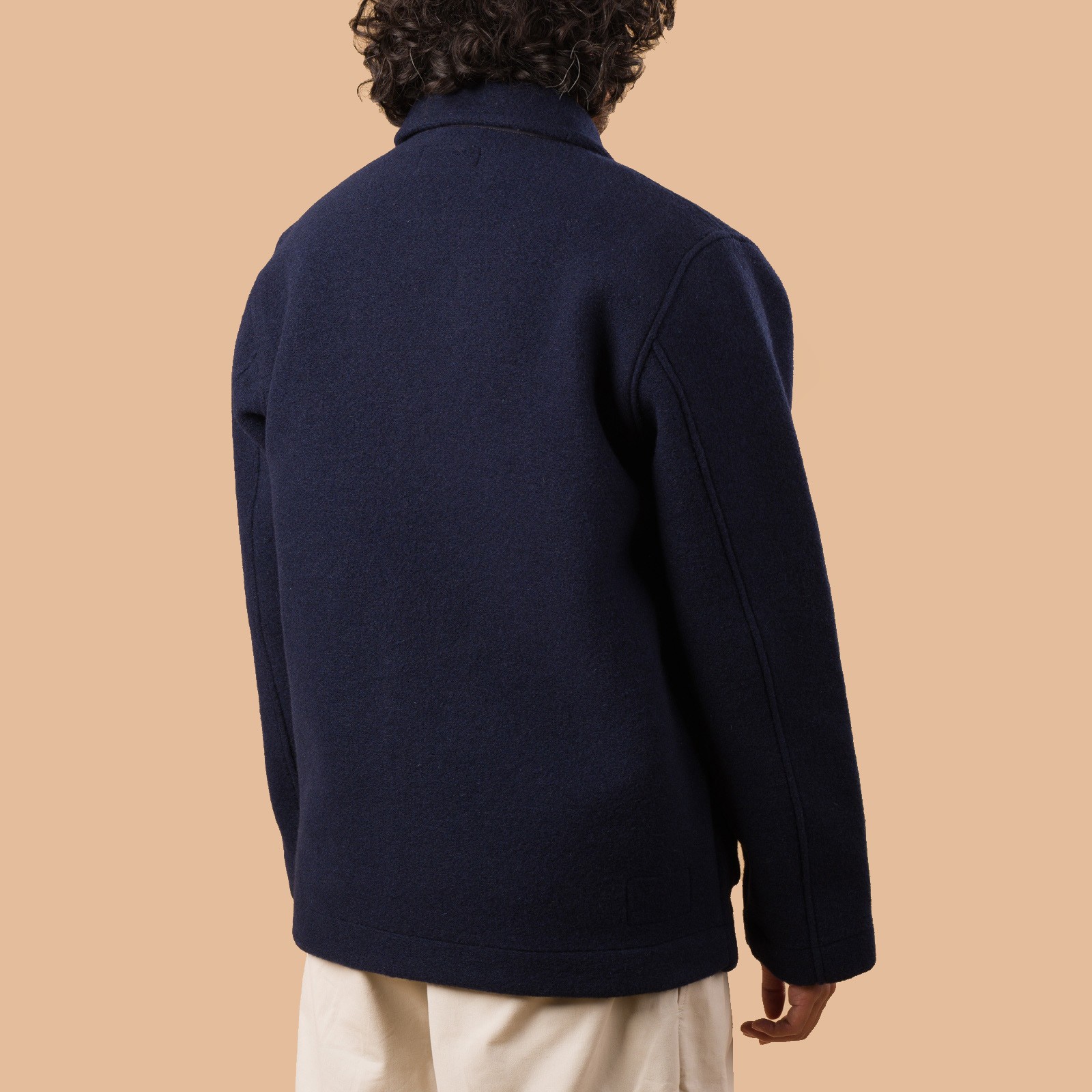 image flaneurs veste UNIVERSAL WORKS Field Jacket II Techno Melton Plain Navy de dos
