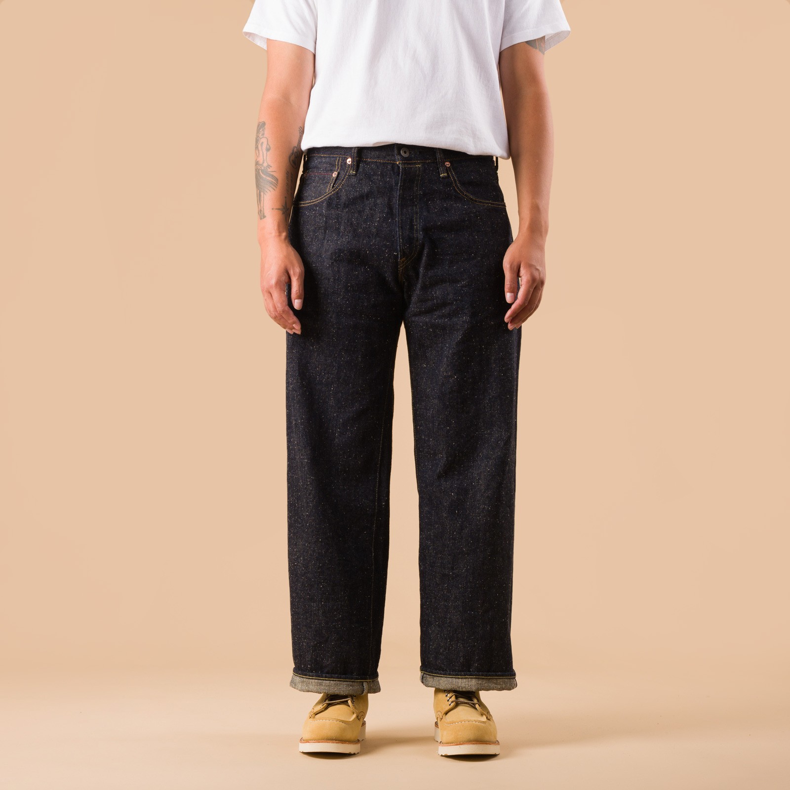 image flaneurs ONI DENIM 222-13.7NEP Super Wide Straight Neppy Selvedge Denim front