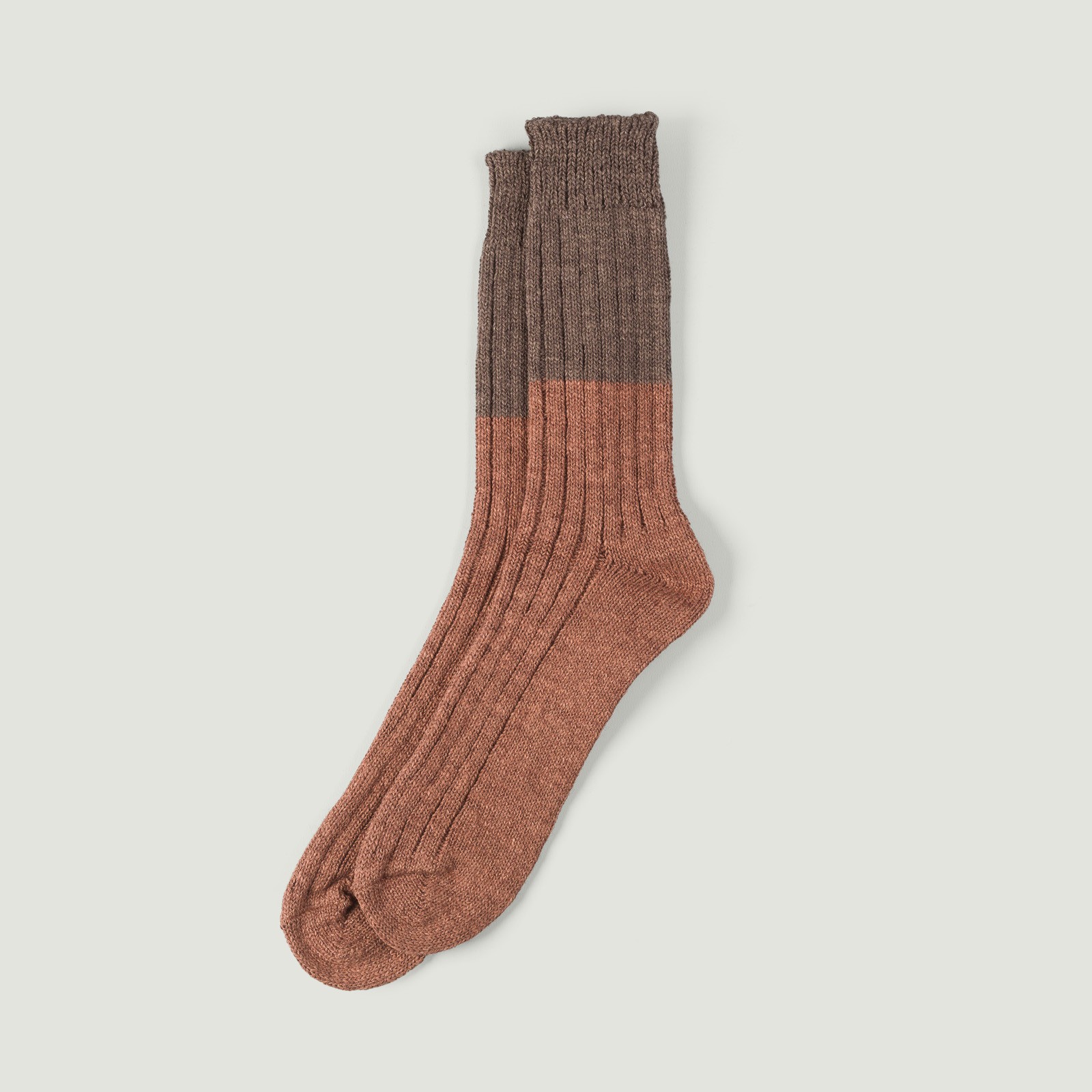 Wool Cotton Slab Socks Brown