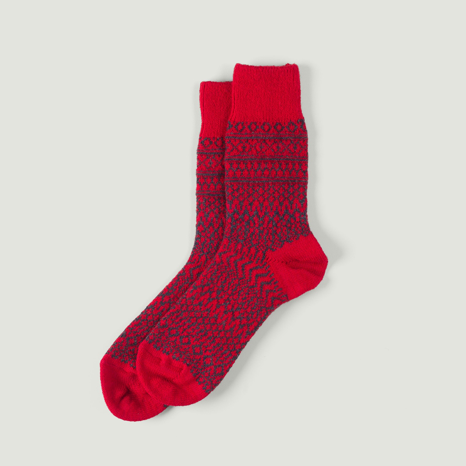 Image-Flâneurs_NISHIGUCHI KUTSUSHITA / Wool Jacquard Socks Red_Vignette