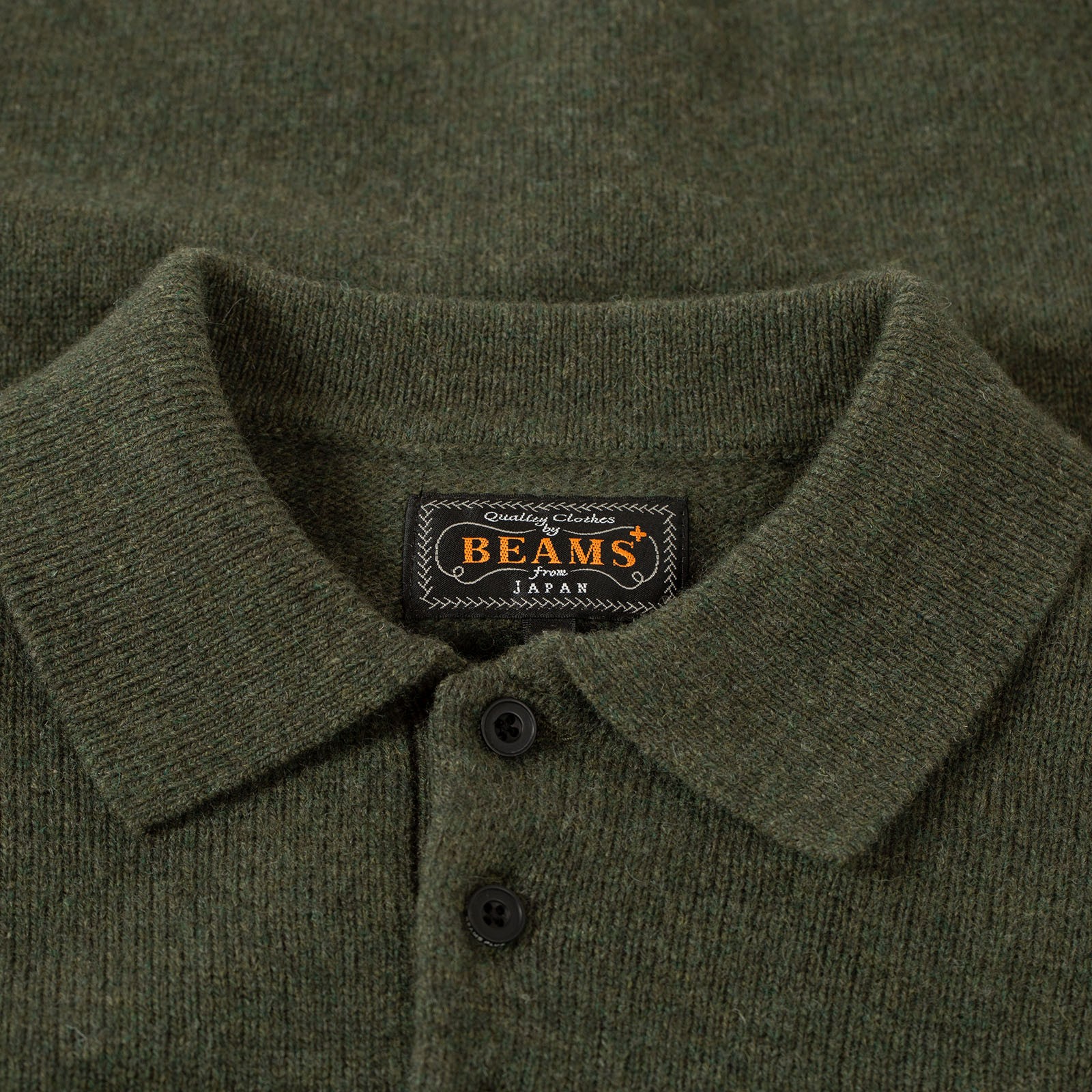 détail flaneurs pull col polo BEAMS PLUS  Knit Polo 9G Green (3)