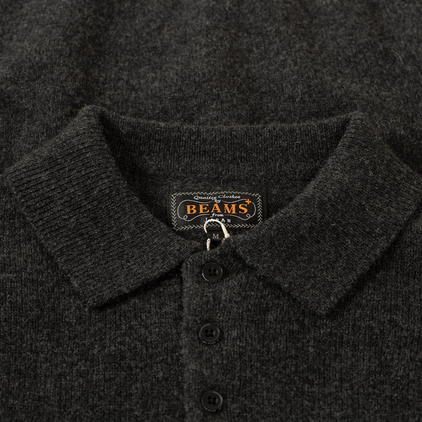 détail flaneurs pull col polo BEAMS PLUS  Knit Polo 9G Charcaoel (2)