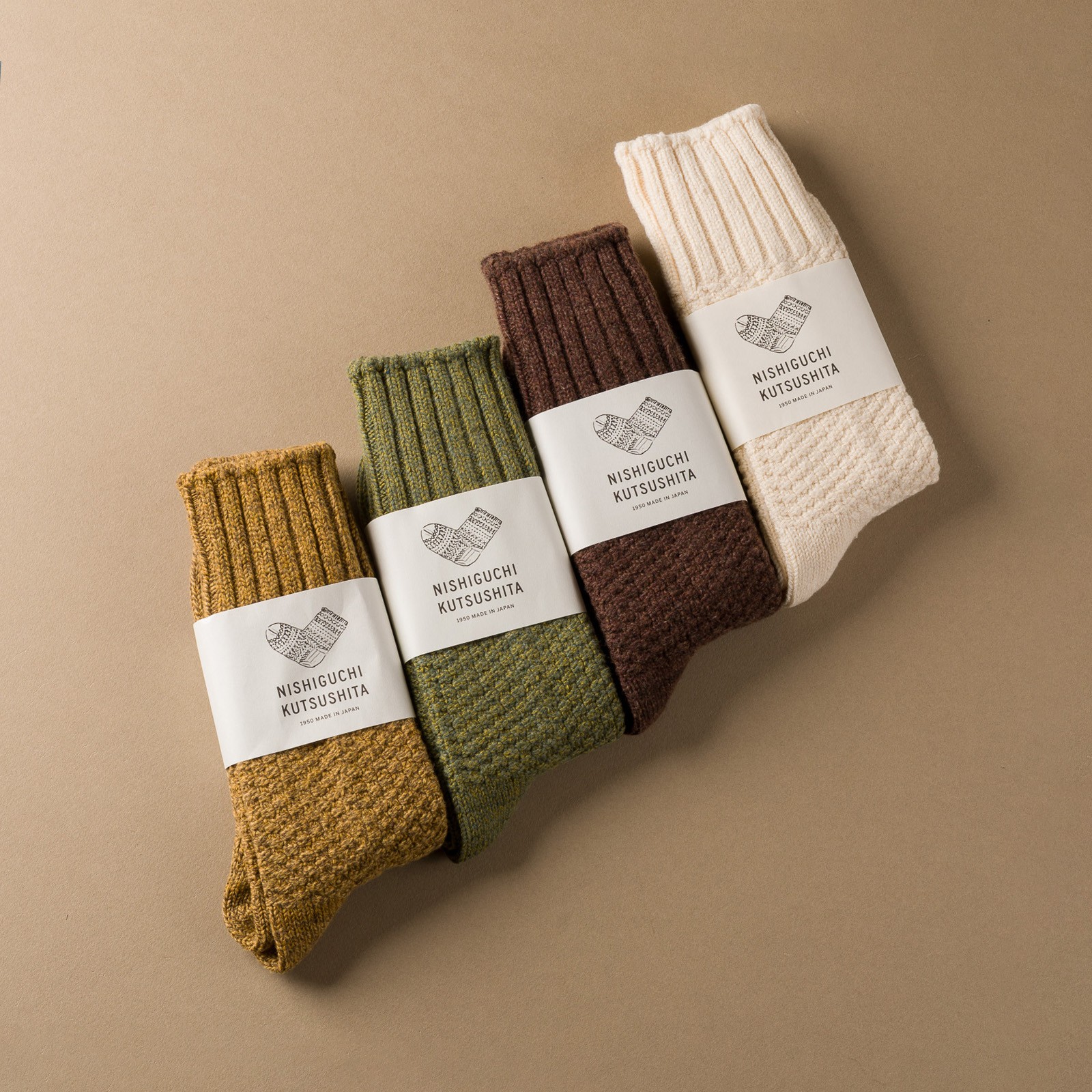 Lineup-NISHIGUCHI-KUTSUSHITA-Wool-Cotton-Boots-Socks-mocha-brown