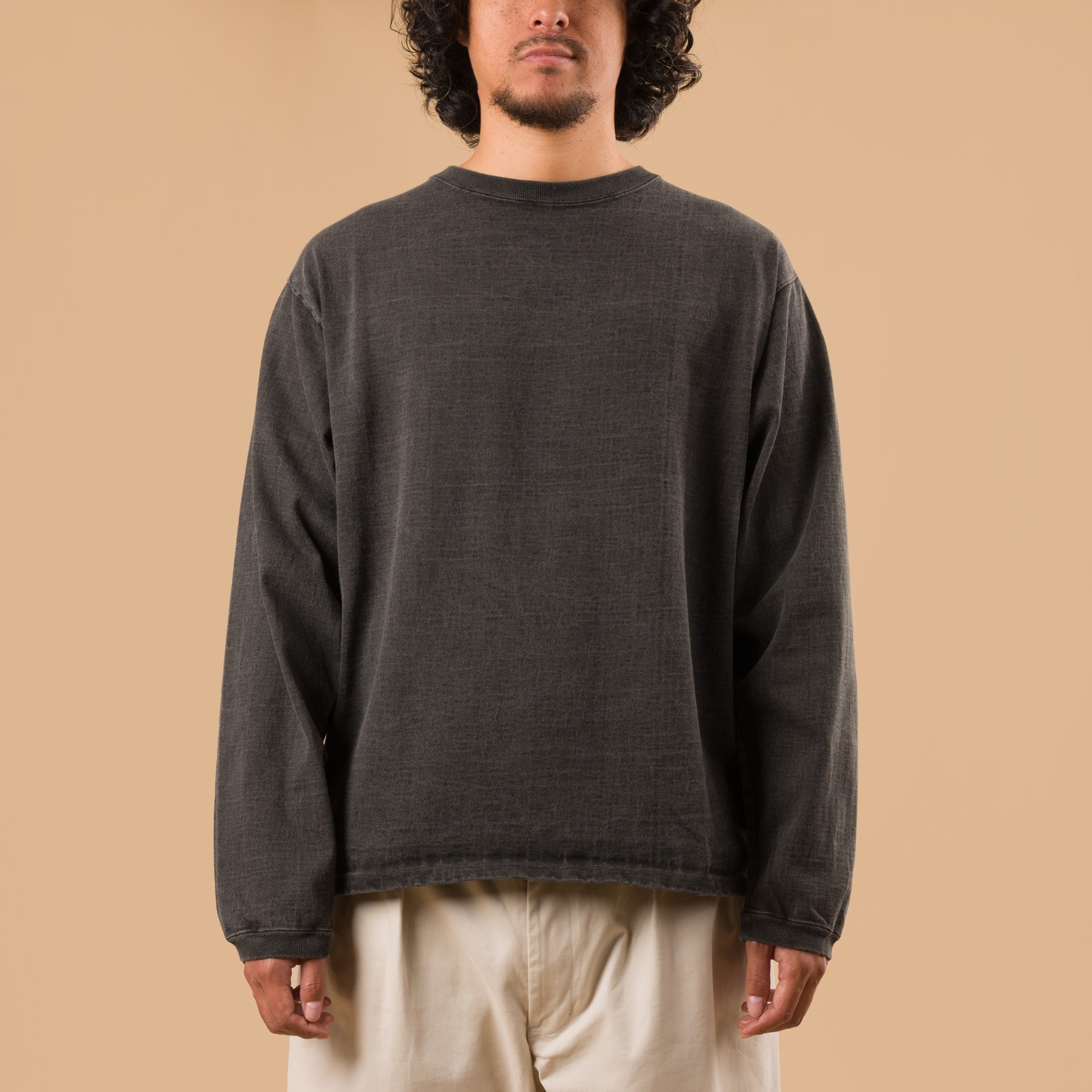 image flâneurs GOOD ON LS Heavy Crew Tee P-black de face