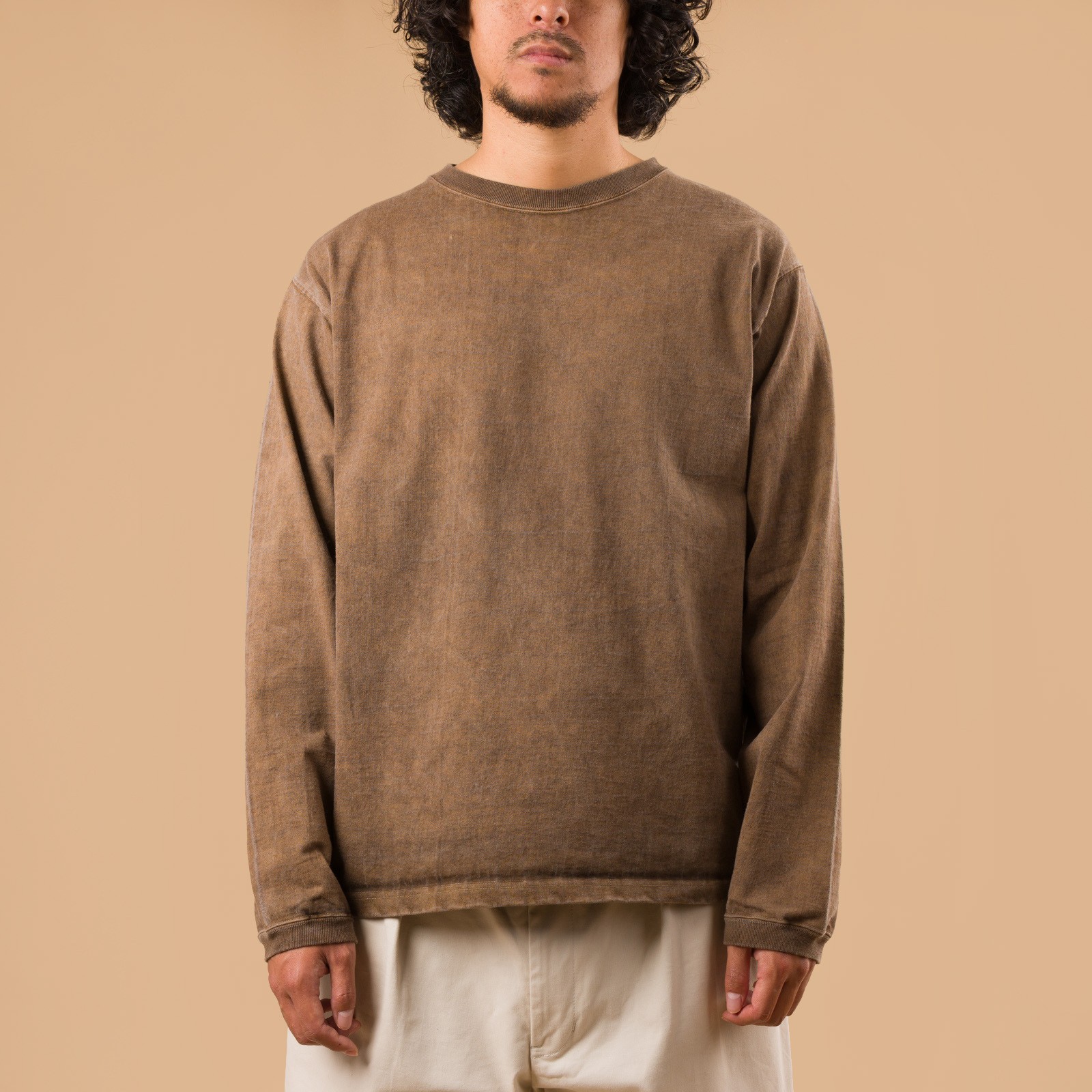 image flâneurs GOOD ON LS Heavy Crew Tee P-brown de face