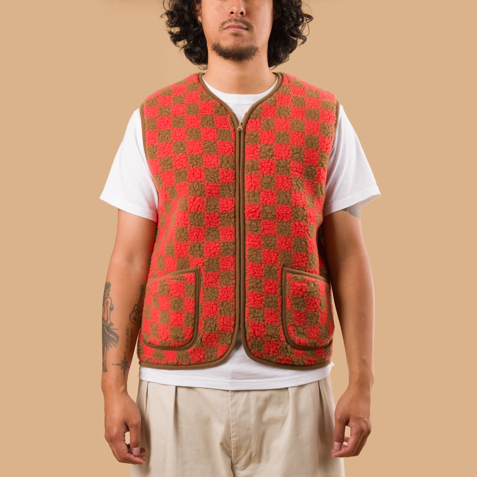 image flaneurs lining Coldbreaker laine Pepitco Vest Ultralight coral camello de face