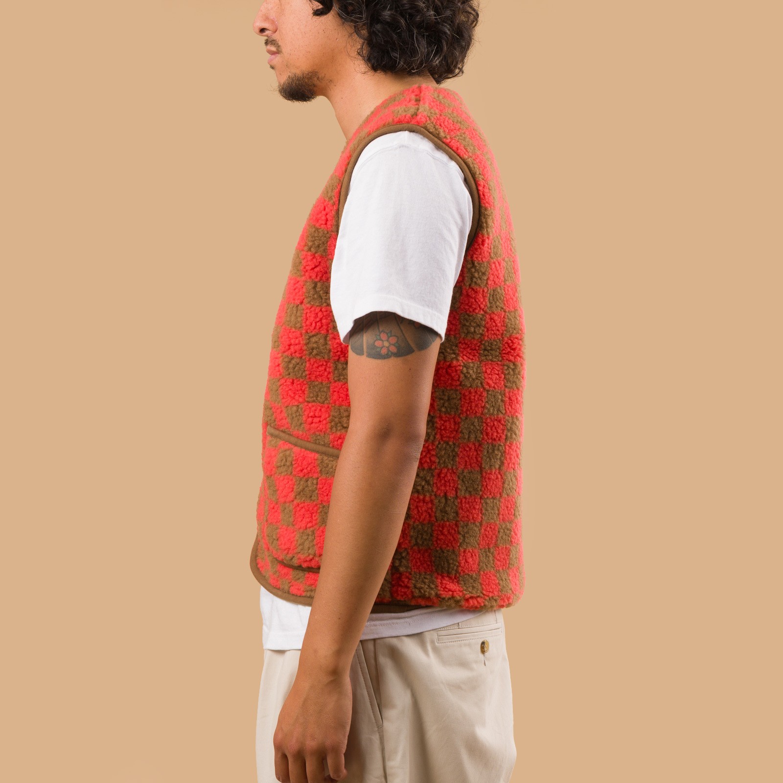 image flaneurs lining Coldbreaker laine Pepitco Vest Ultralight coral camello de profil