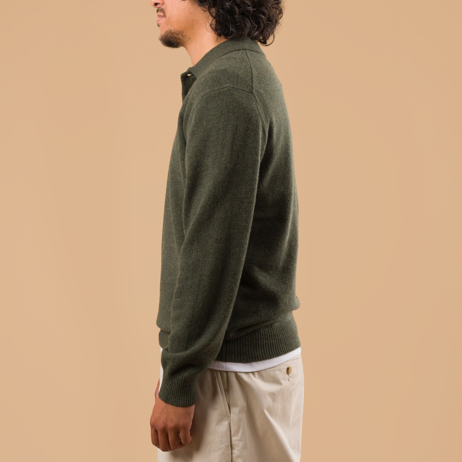 image flaneurs pull col polo BEAMS PLUS  Knit Polo 9G Green profil