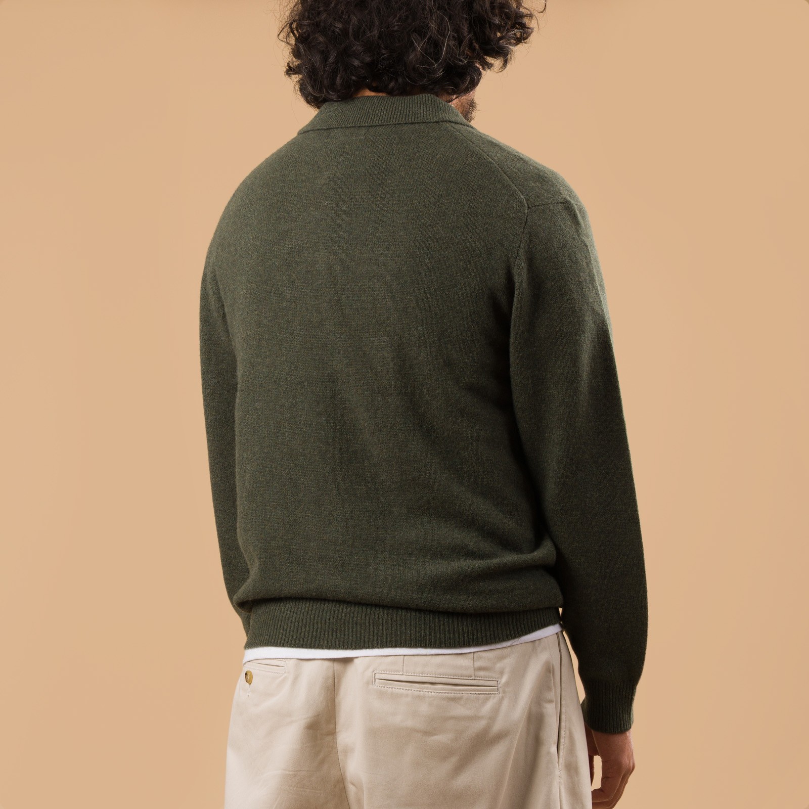 image flaneurs pull col polo BEAMS PLUS  Knit Polo 9G Green dos
