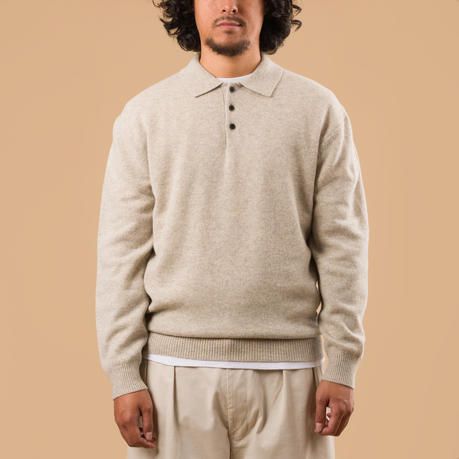 image flaneurs pull col polo BEAMS PLUS  Knit Polo 9G cream face