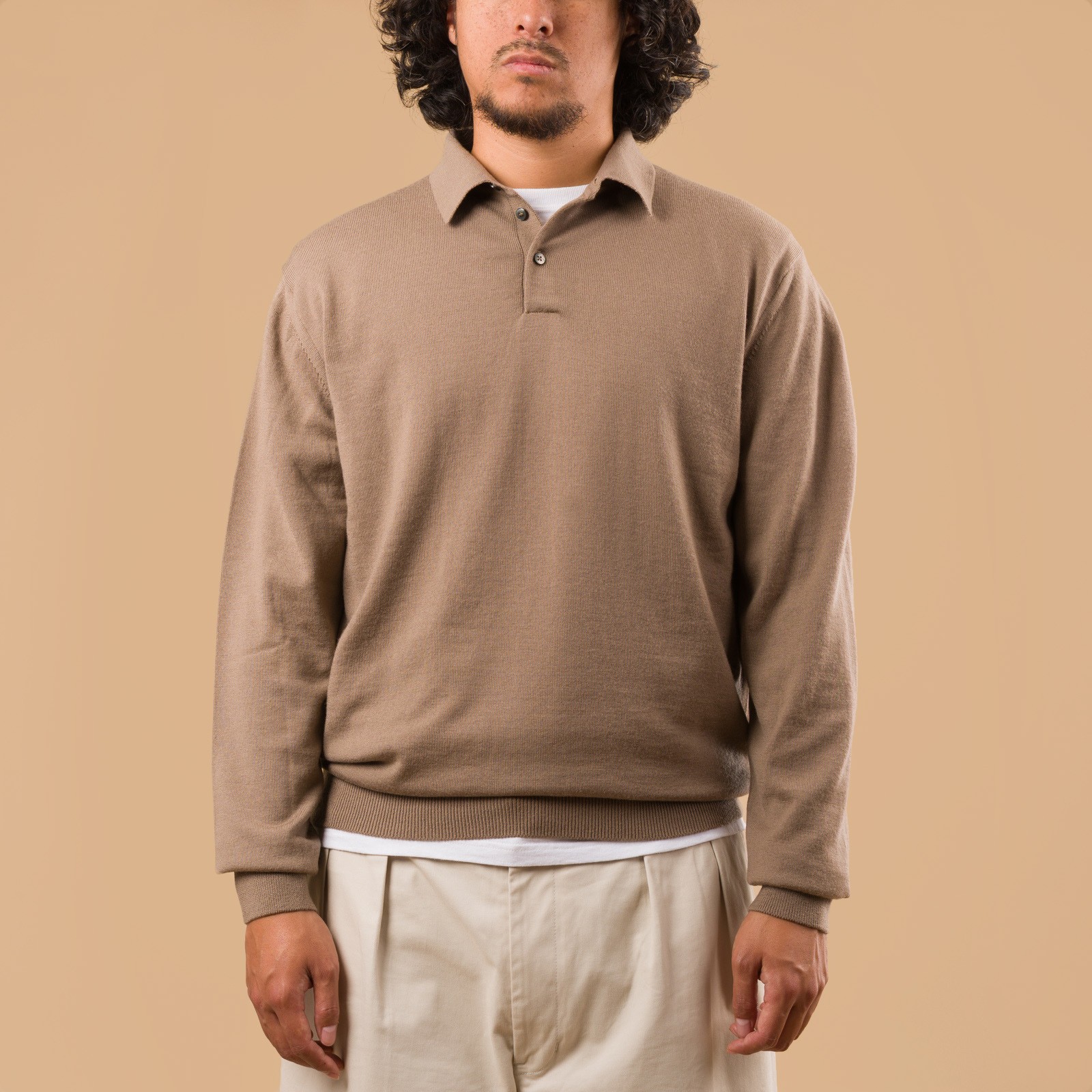 image flâneursMOONCASTLE 12G Wool Polo Neck beige face