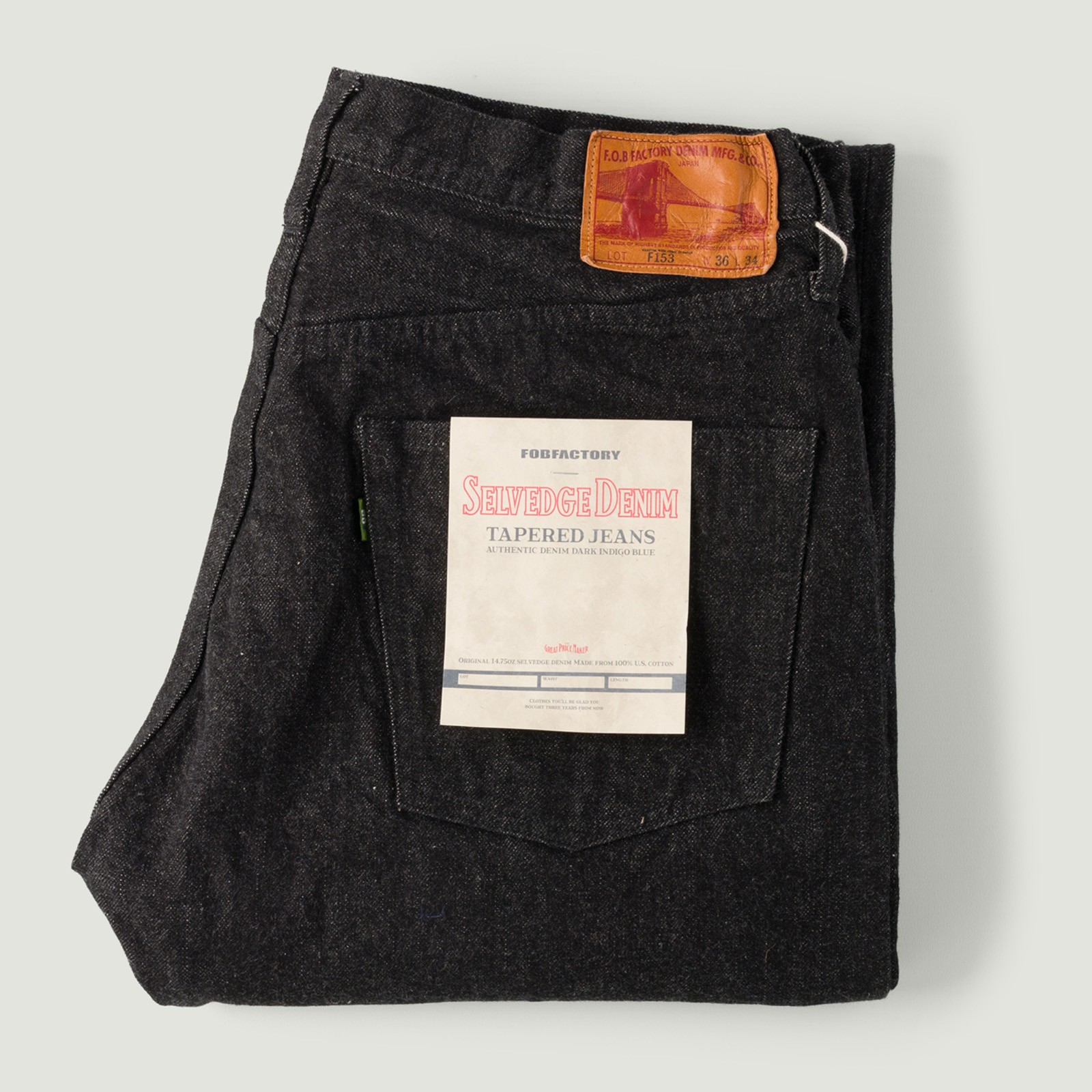 vignette flâneurs FOB FACTORY F153 5P Tapered Black Selvedge Denim