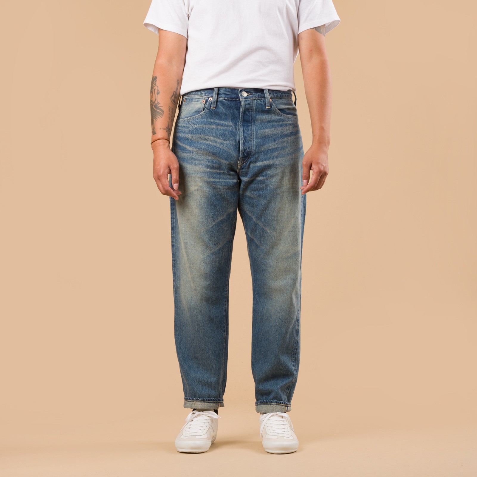 image flâneurs FOB FACTORY F153 5P Tapered Blue Used Wash Selvedge Denim de face