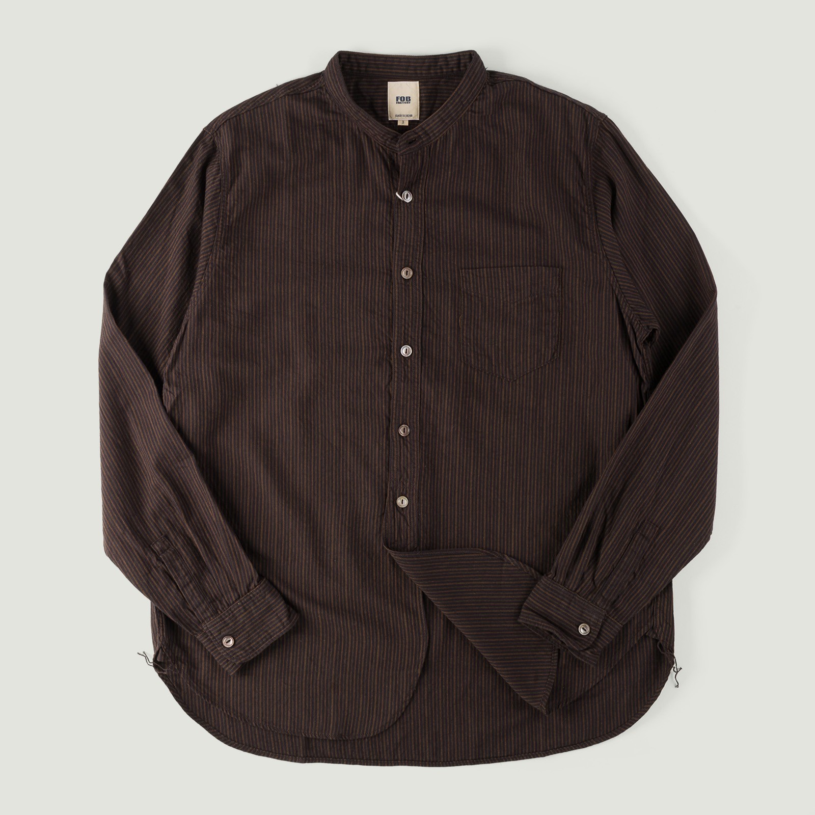 Image-Flâneurs_FOB FACTORY / F3511 Band Collar Shirt Black_Vignette