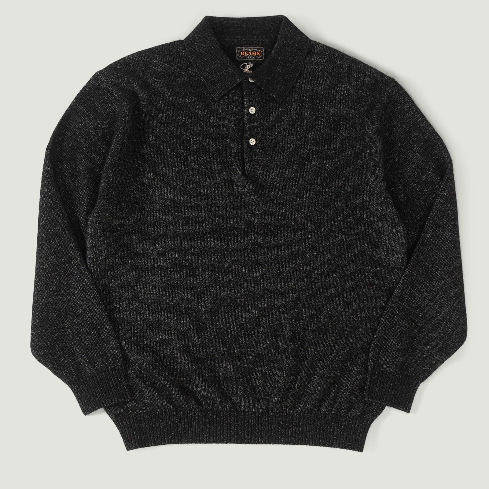 9G Wool Silk Shaggy Yarn Knit Polo Black