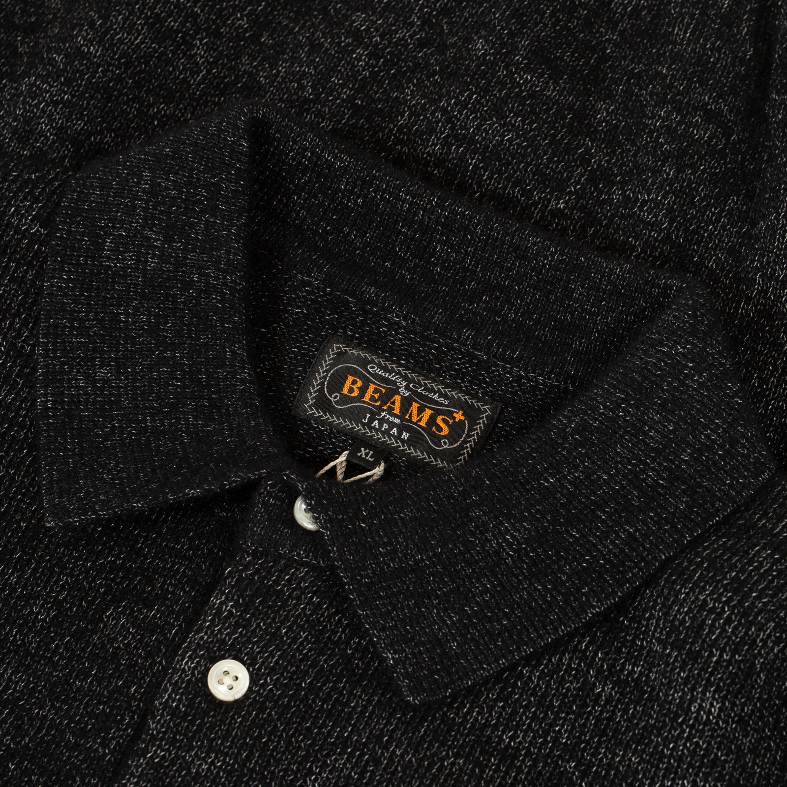 9G Wool Silk Shaggy Yarn Knit Polo Black