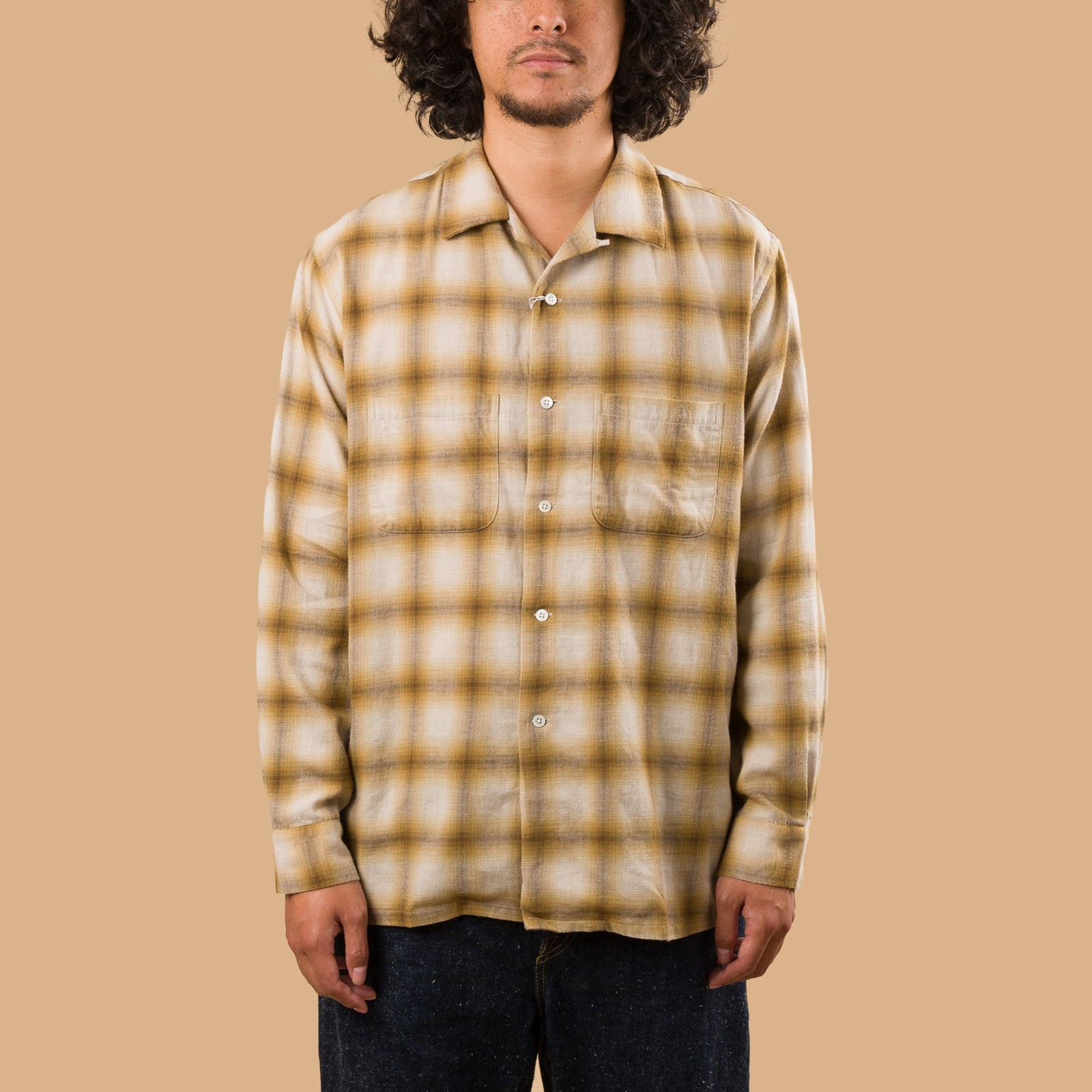 Image-Flâneurs_BEAMS PLUS / Open Collar Ombre Brown_de-face