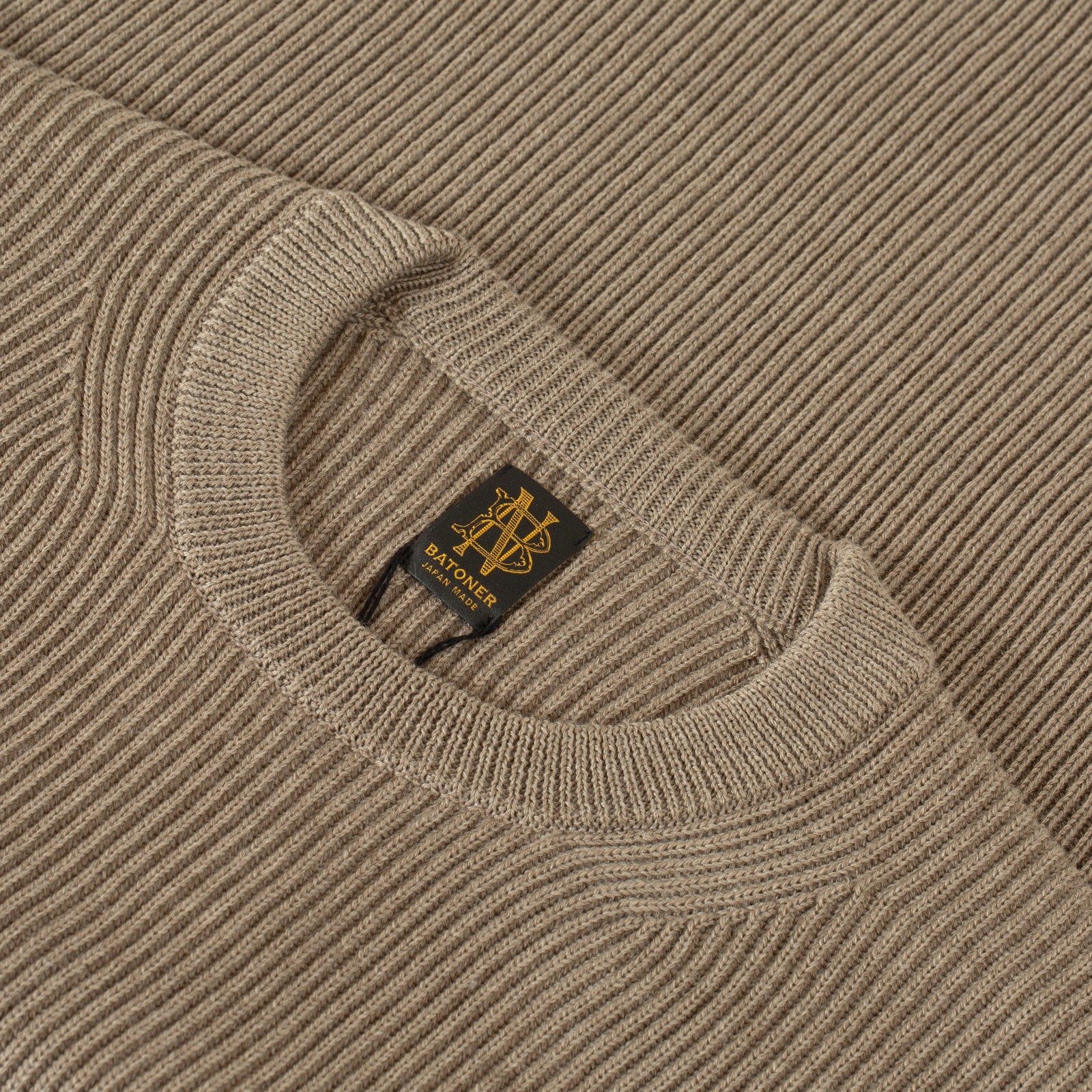 Solid Wool Rib Crew Neck Melange Brown