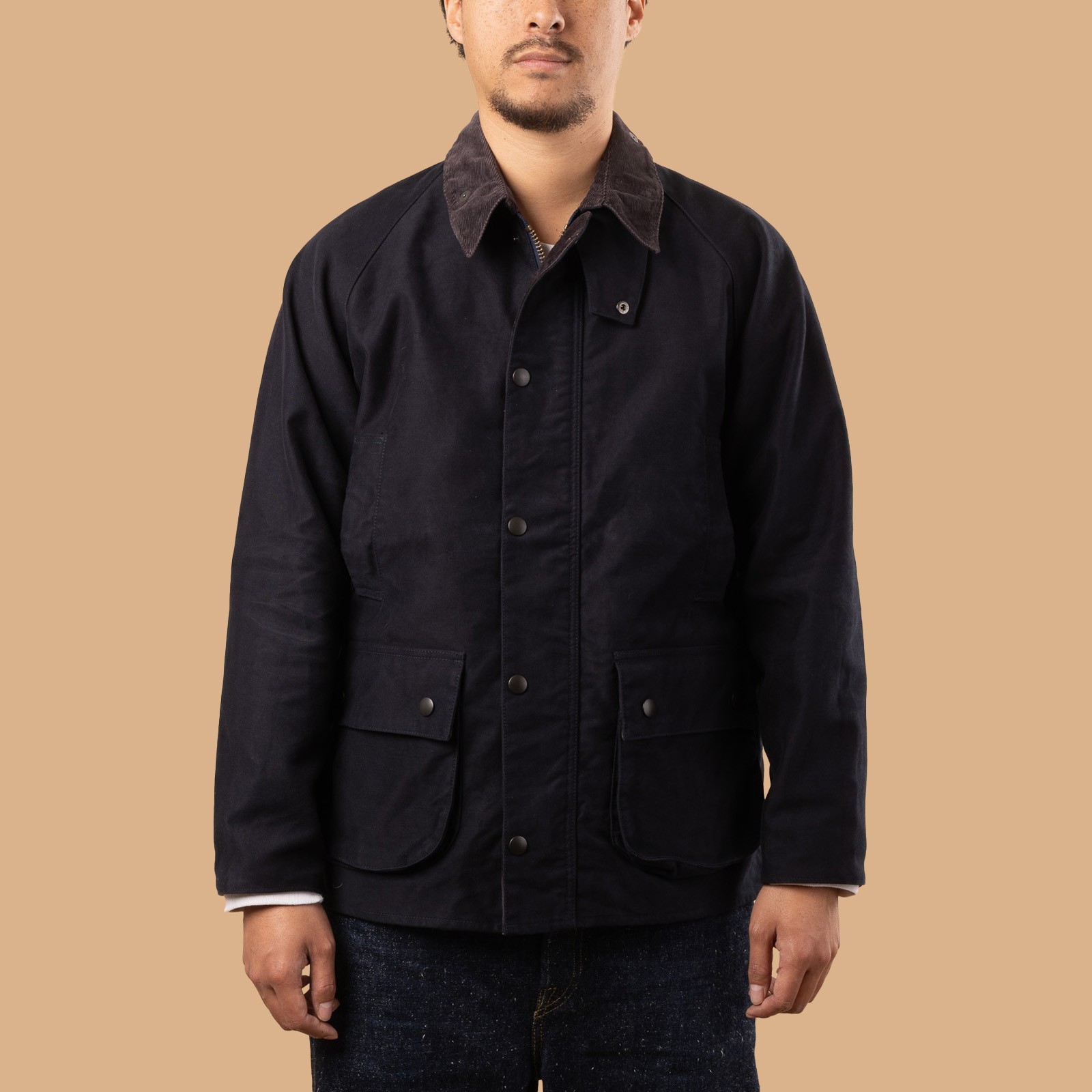 Image-Flâneurs_FOB FACTORY / F2361 Heavy Moleskin Riding Jacket Navy_de-face