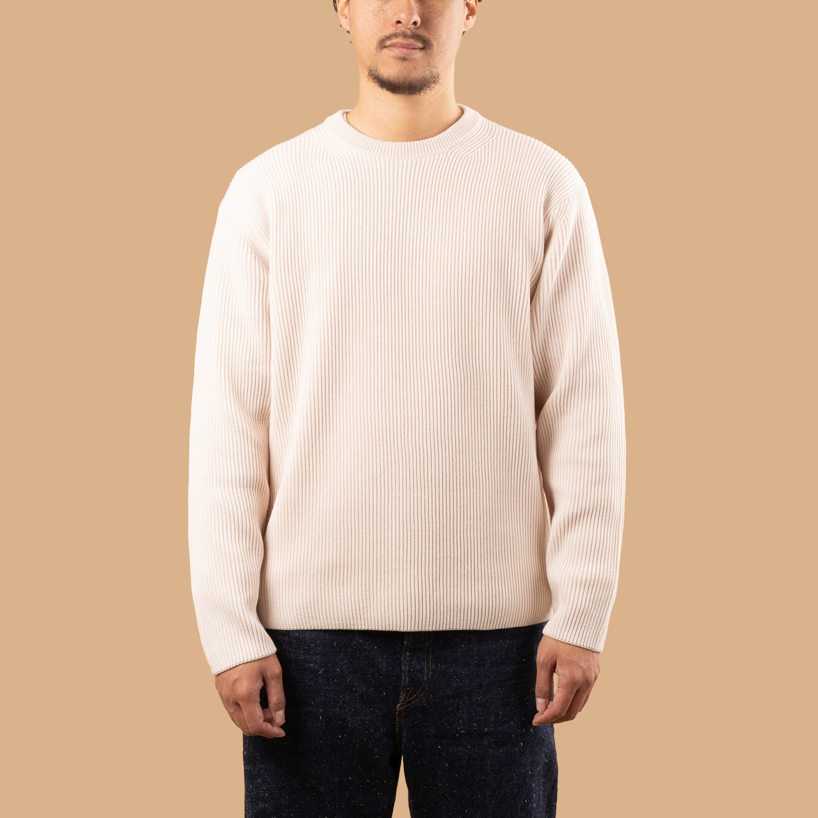 Solid Wool Rib Crew Neck Ivory