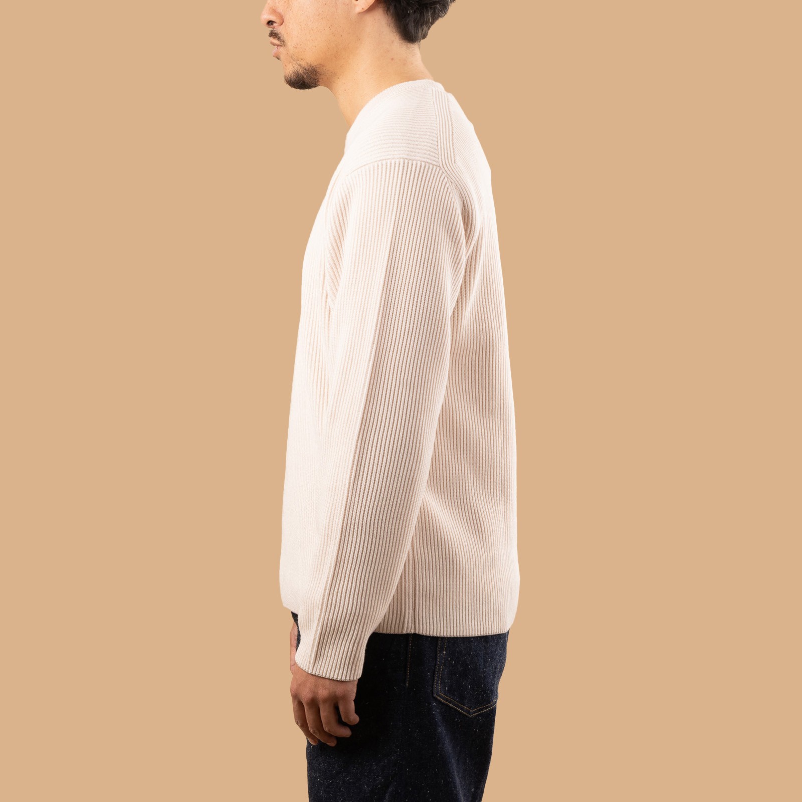 Solid Wool Rib Crew Neck Ivory
