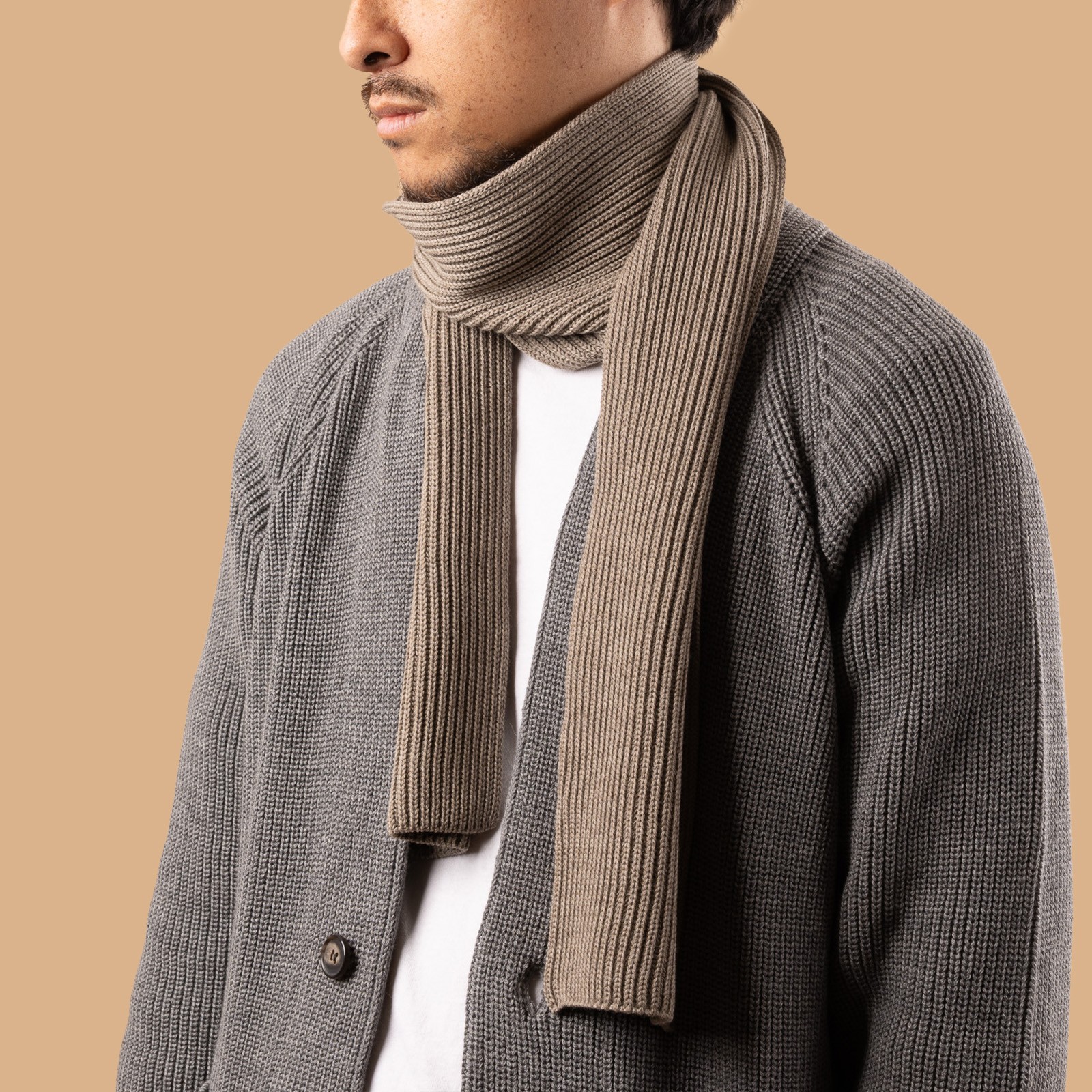 Solid Wool Rib Muffler Melange Gray