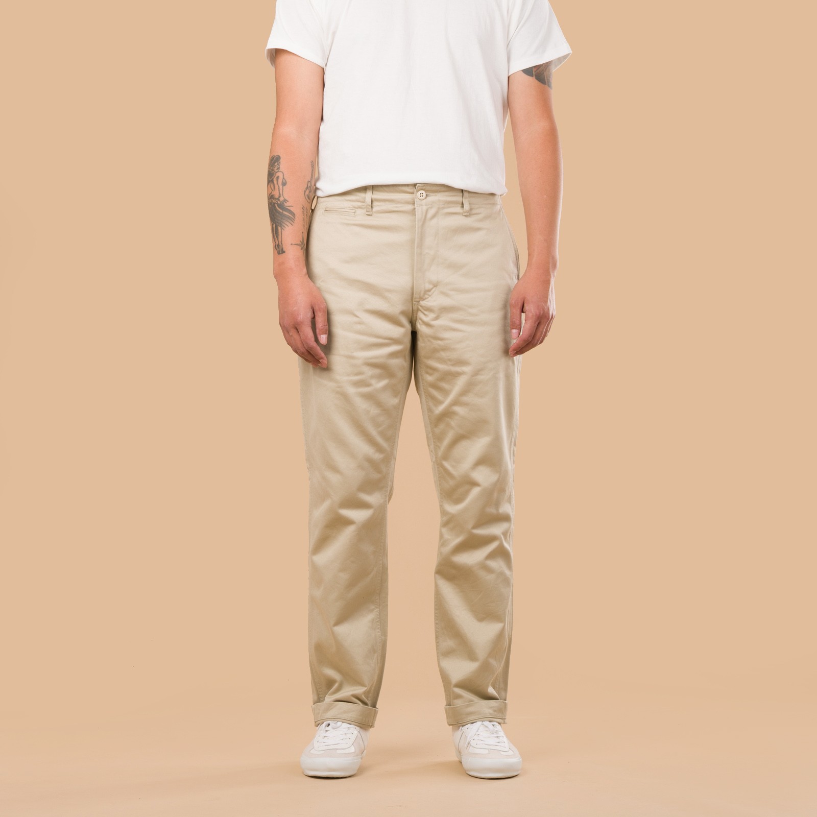 image flâneurs pantalon FOB FACTORY  F0514 Narrow U.S. Trousers beige de  face