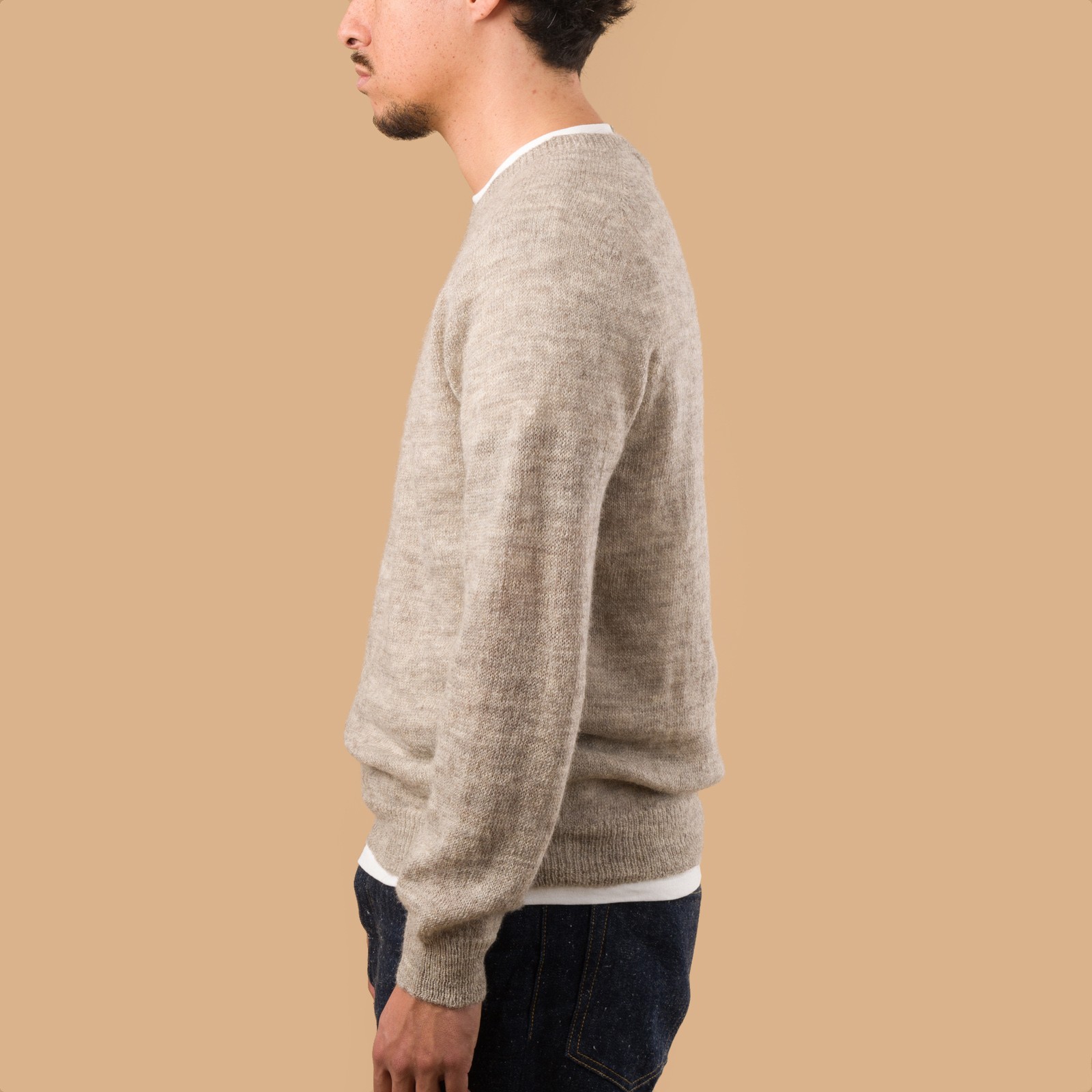 image flâneurs HARLEY OF SCOTLAND 1 Ply Voe True Shetland Crew Neck silver de profil