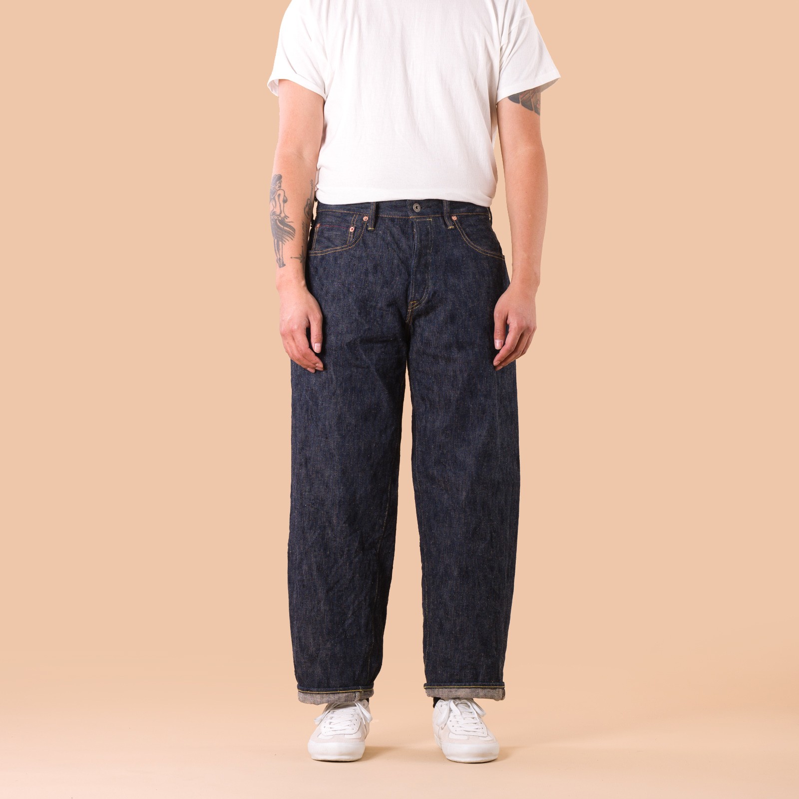 images flâneurs ONI DENIM  822-KASE 16oz Natural Indigo Super Wide Tapered Denim de face (2)